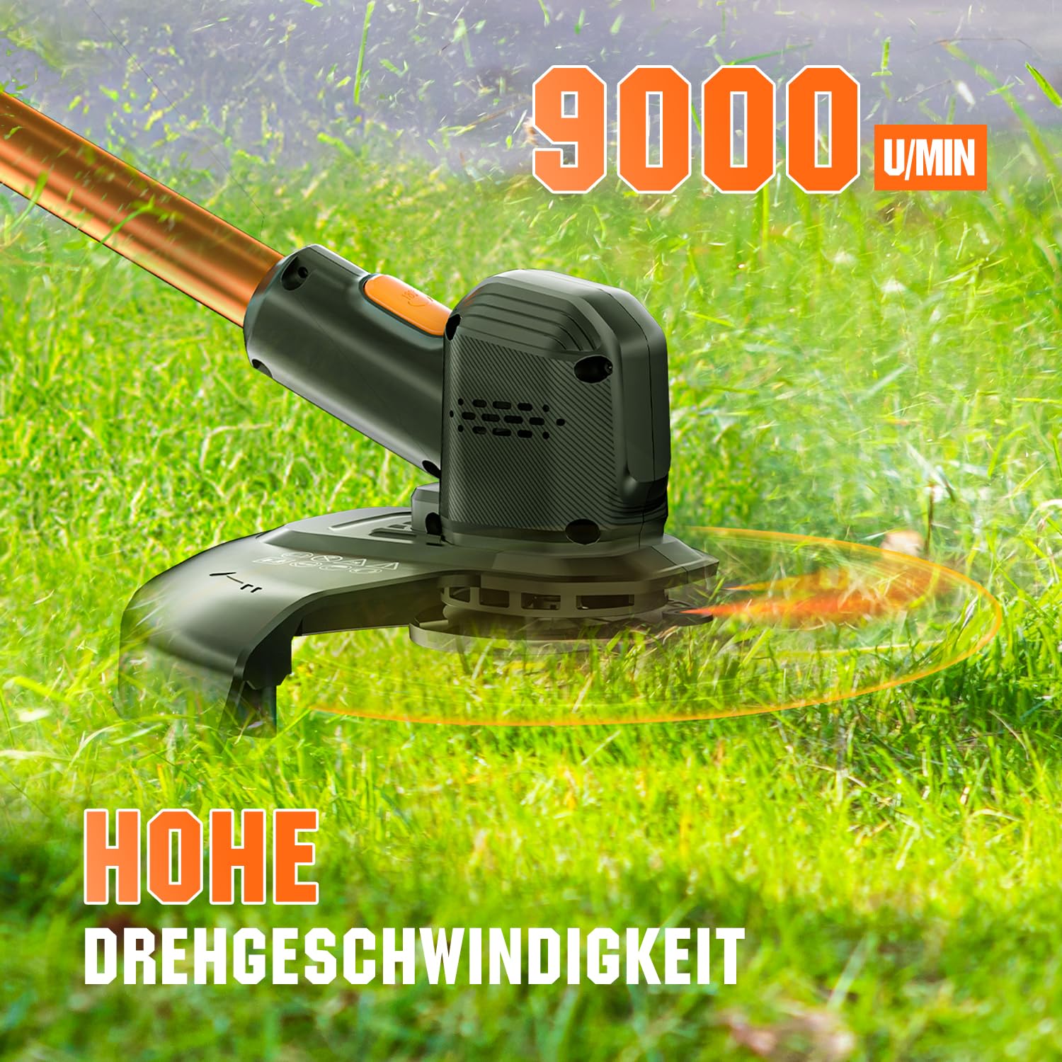Litheli Akku Rasentrimmer 20V, 25cm, Rasentrimmer mit Akku und Leistungsstarkem Motor, 10000mAH Mobiler Batterien, Geeignet für Gartenrasen und Außenschnitt, Rasentrimmer