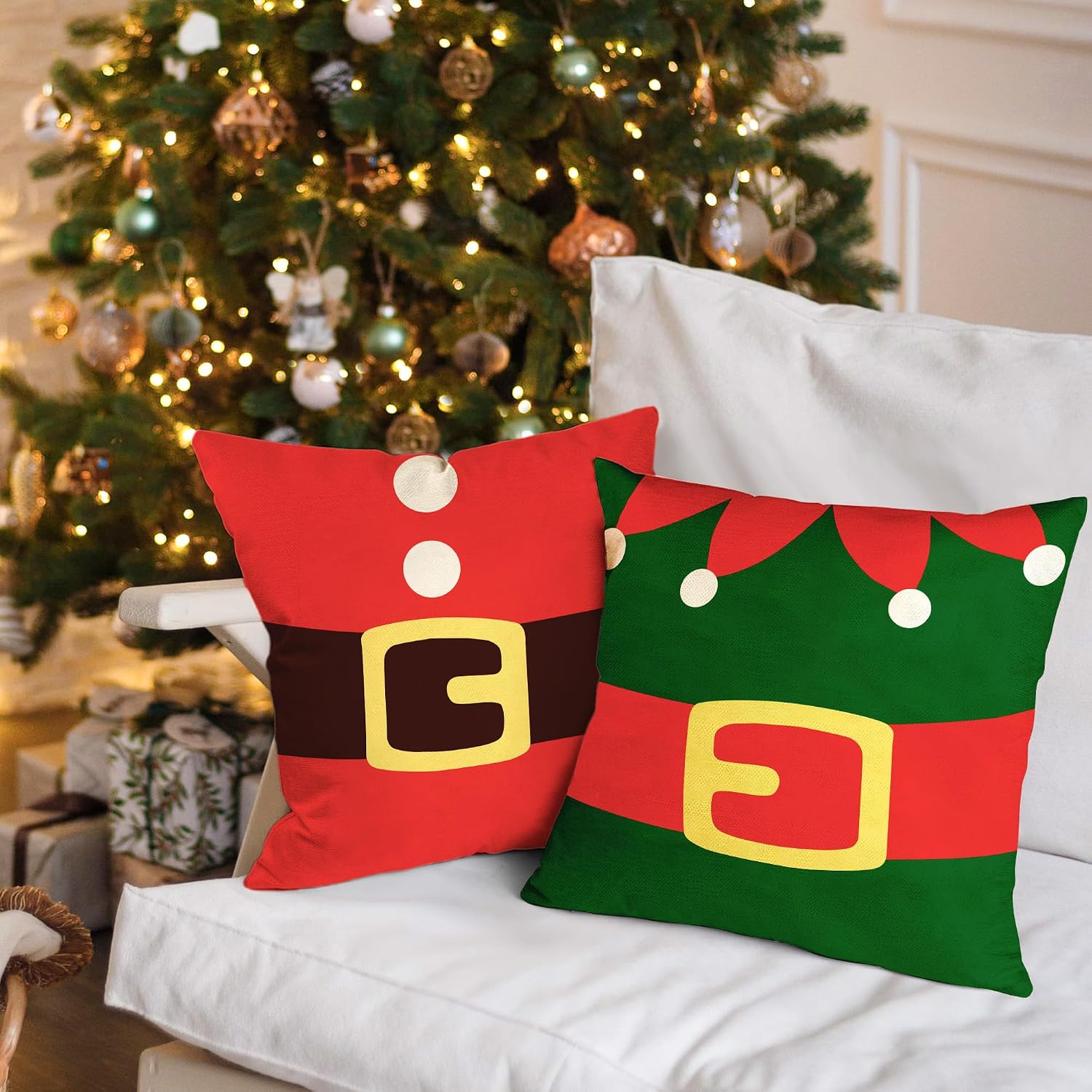 Christmas Pillow Covers Red and Green Xmas Throw Pillow Case Winter Seasonal Holiday Decor Merry Christmas Decorations for Home Party