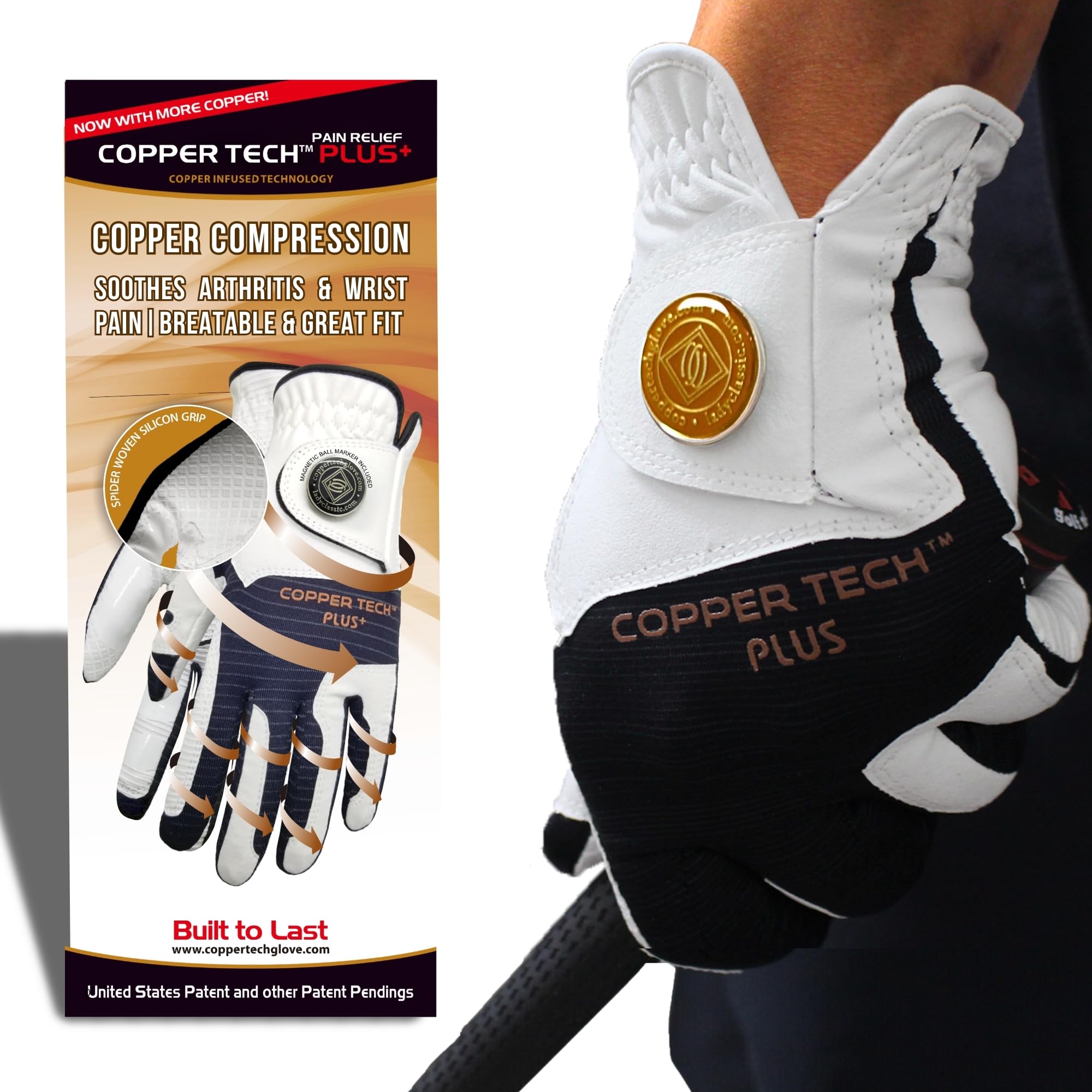 Copper Tech Men’s Golf Gloves - Joint Support for Golfers with Copper Compression - 100% AAA Synthetic Leather - Built for Comfort & Joint-Friendly - Golf Gloves Men Both Handed Golfers (2nd Gen)