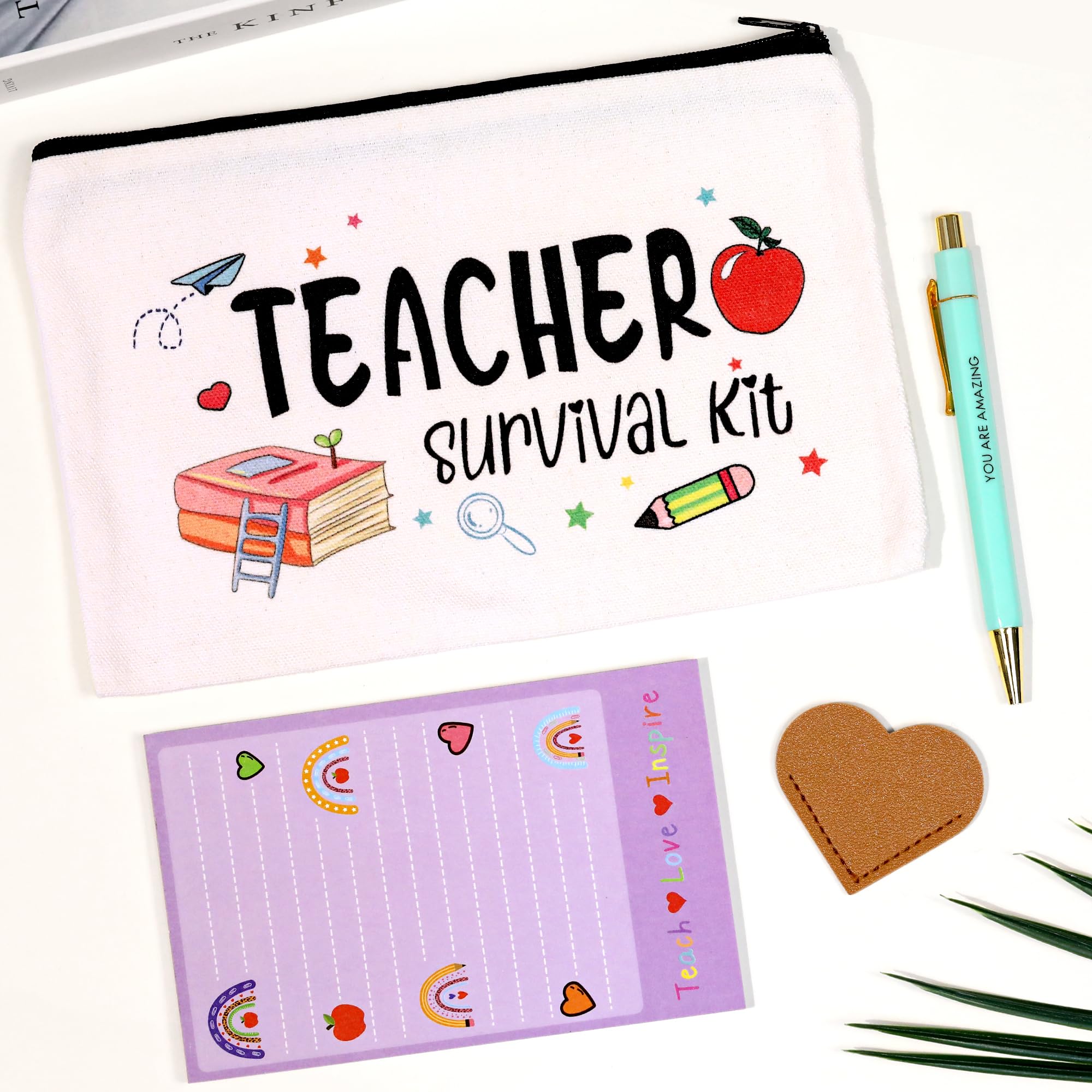 Teacher Appreciation Gifts Bulk, 16Pcs Gifts for Women with Teacher Survival Kit Makeup Bags, Bookmarks, Notepad and Pens, Christmas Gifts for Appreciation