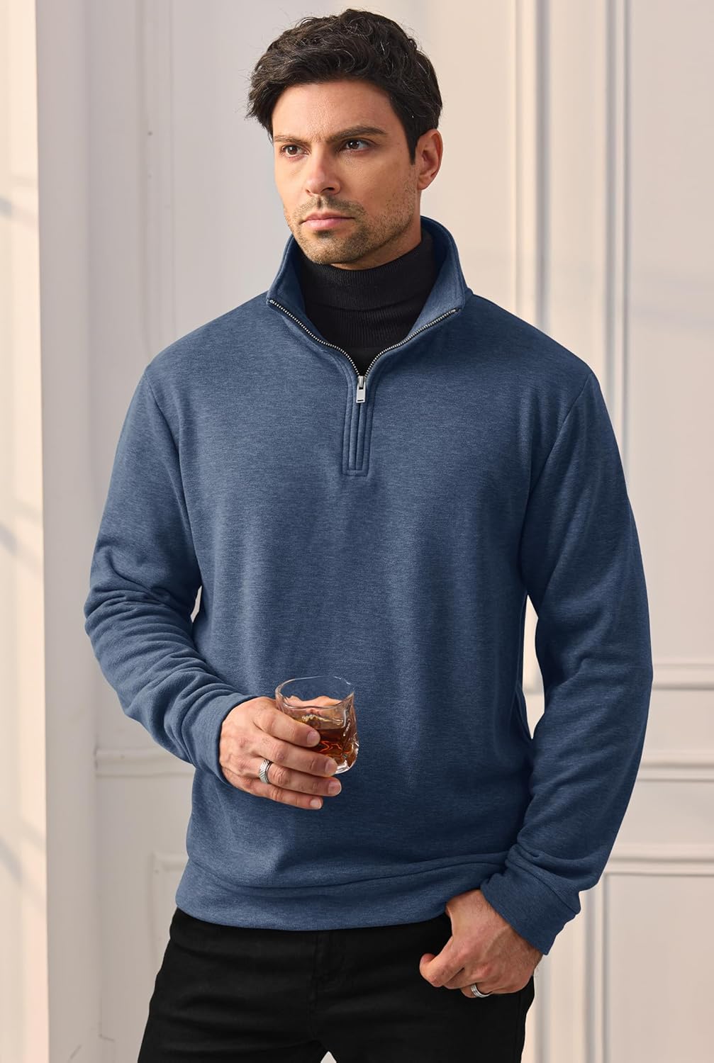 Men's Quarter Zip Pullover Soft Fleece-Lined Mock Neck Thermal Casual Long Sleeve Sweatshirt (S-2XL) - Image 4