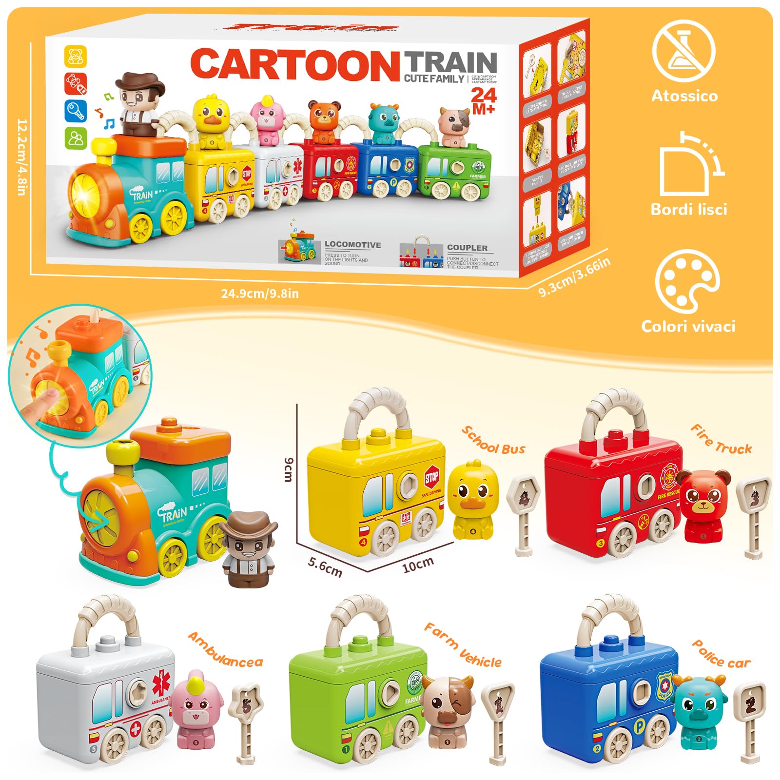 Giochi Montessori 2 Anni Treno Giocattolo Fattoria Animali Bambini,Giocattolo Educativo con Mangiafavoledi per Contare,Impilare,Abbinare e Ordinare Regalo per Bambini di 2, 3 e 4 Anni - 3