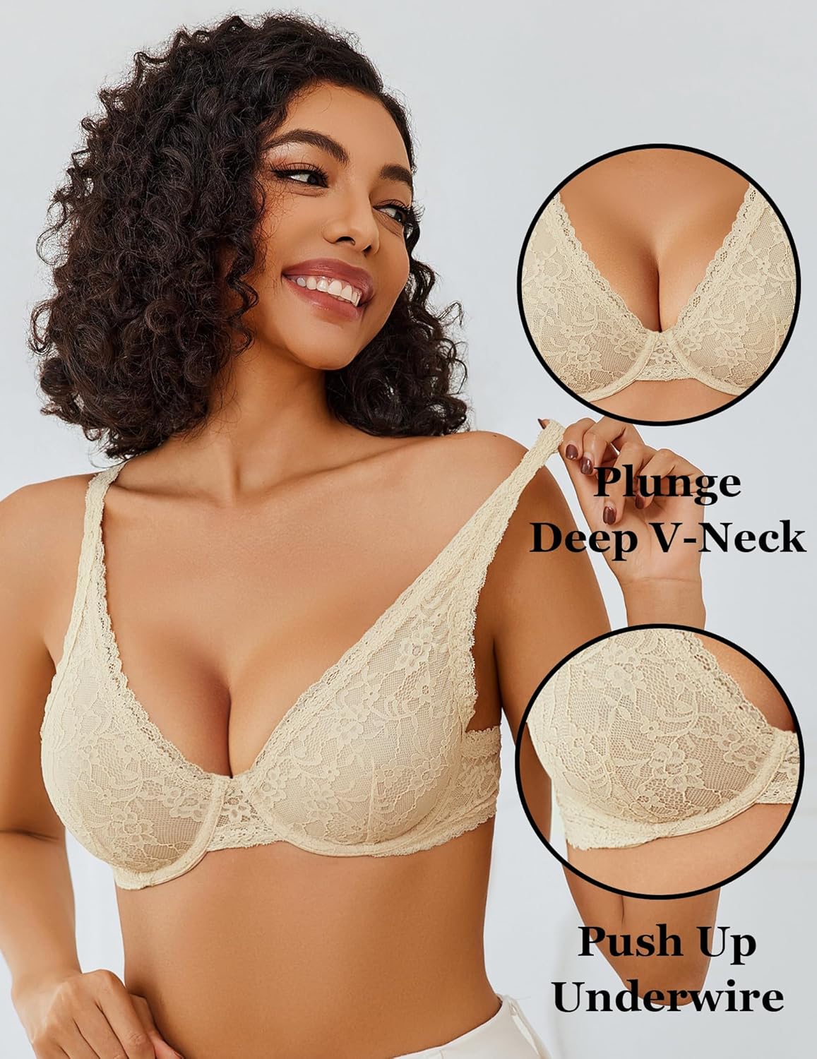 Avidlove Women's Lace Bra Sexy Sheer Underwire Unlined Plunge Everyday Bras Full Coverage Bralettes - Image 3