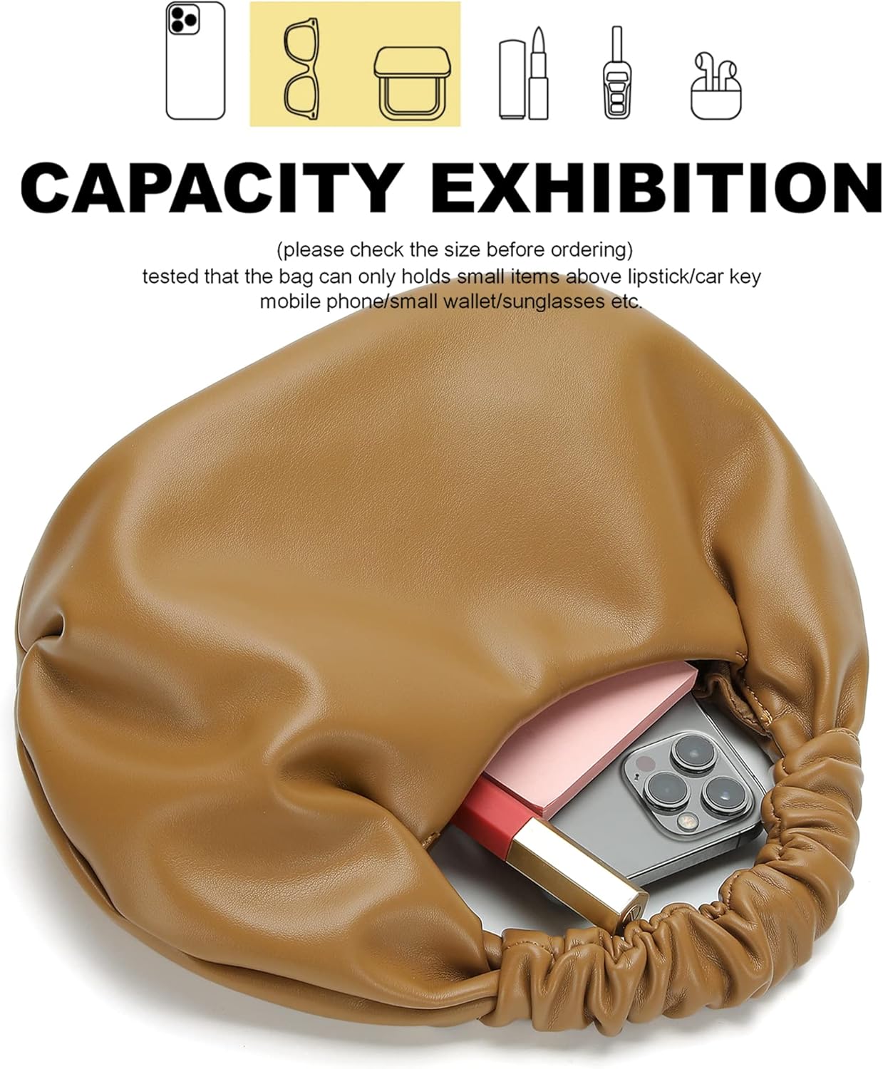 Chic Top Handle Bag for Women Small Ruched Hobo Handbag Soft Faux Leather Tote Bags Purse - Image 4