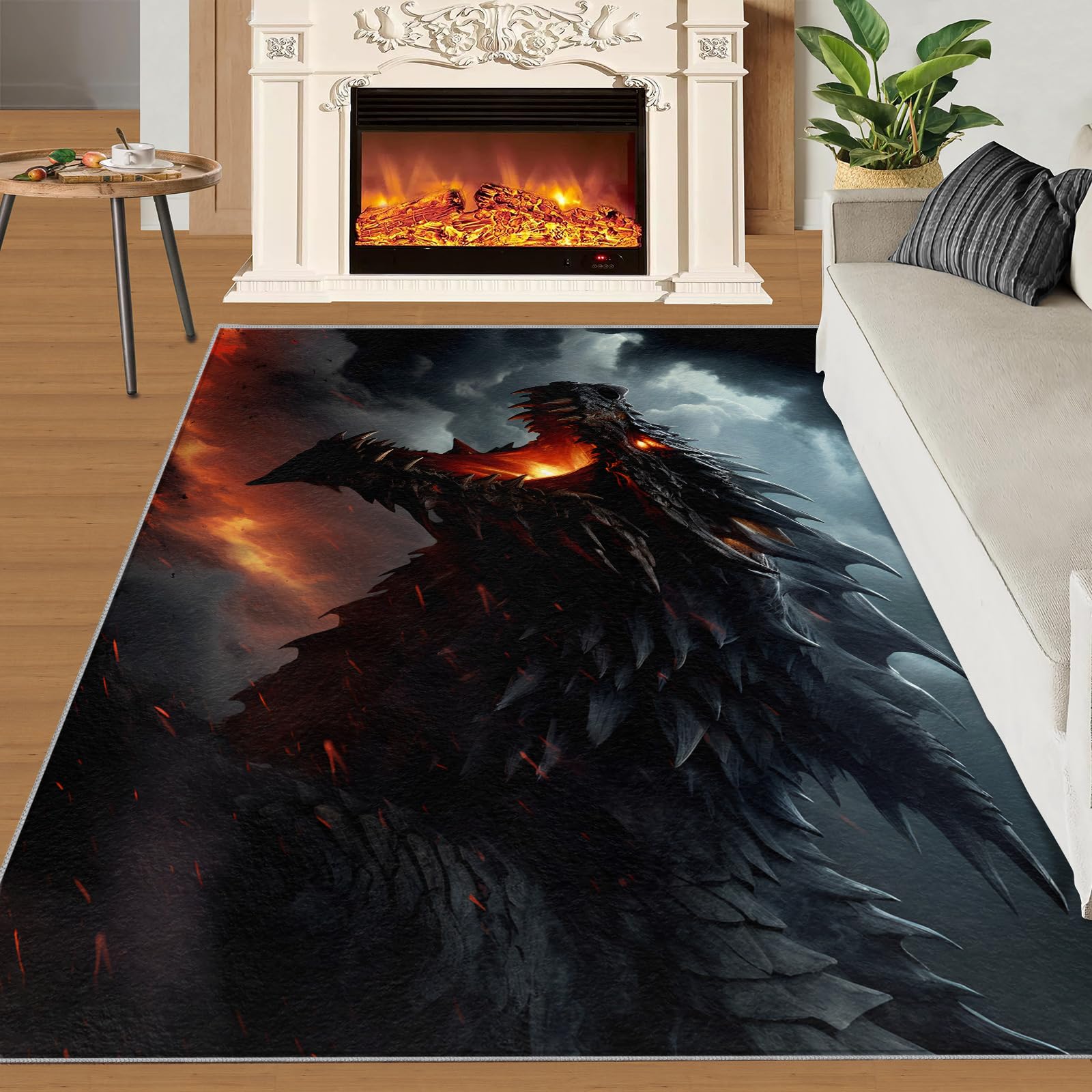 SANSJI Huge Dragon Area Rug 160x230 cm - Non Slip Washable Fantasy Dragon Rugs for Living Room, Magic Animal Design Indoor Carpet for Kids, Soft & Resistant Floor Decor