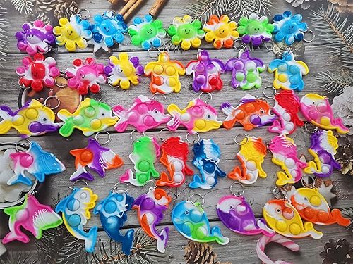 Miniatura 2 de 50 paquetes a granel de pulpo, peces, delfines, tortugas, tiburones, ballenas, mini llavero para la ansiedad, para niños y niñas, regalos de fiesta