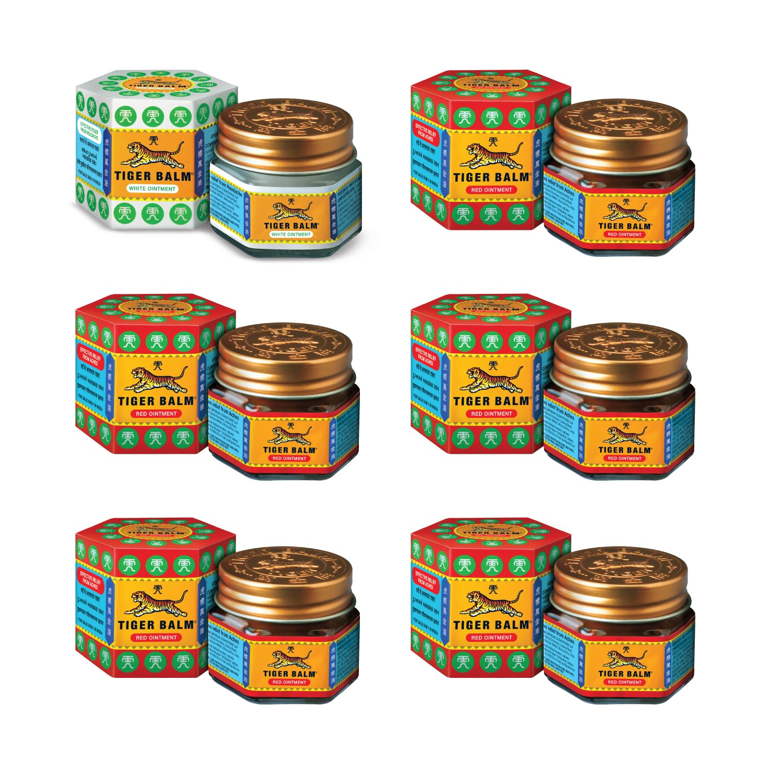 Red & White Ointment | 9ml each | Pack of 6 | Ayurvedic Pain Relief Balm | Effective Relief from Joint, Body & Knee Pain, Muscular Aches, Sprain | 5 Red & 1 White | Combo Pack