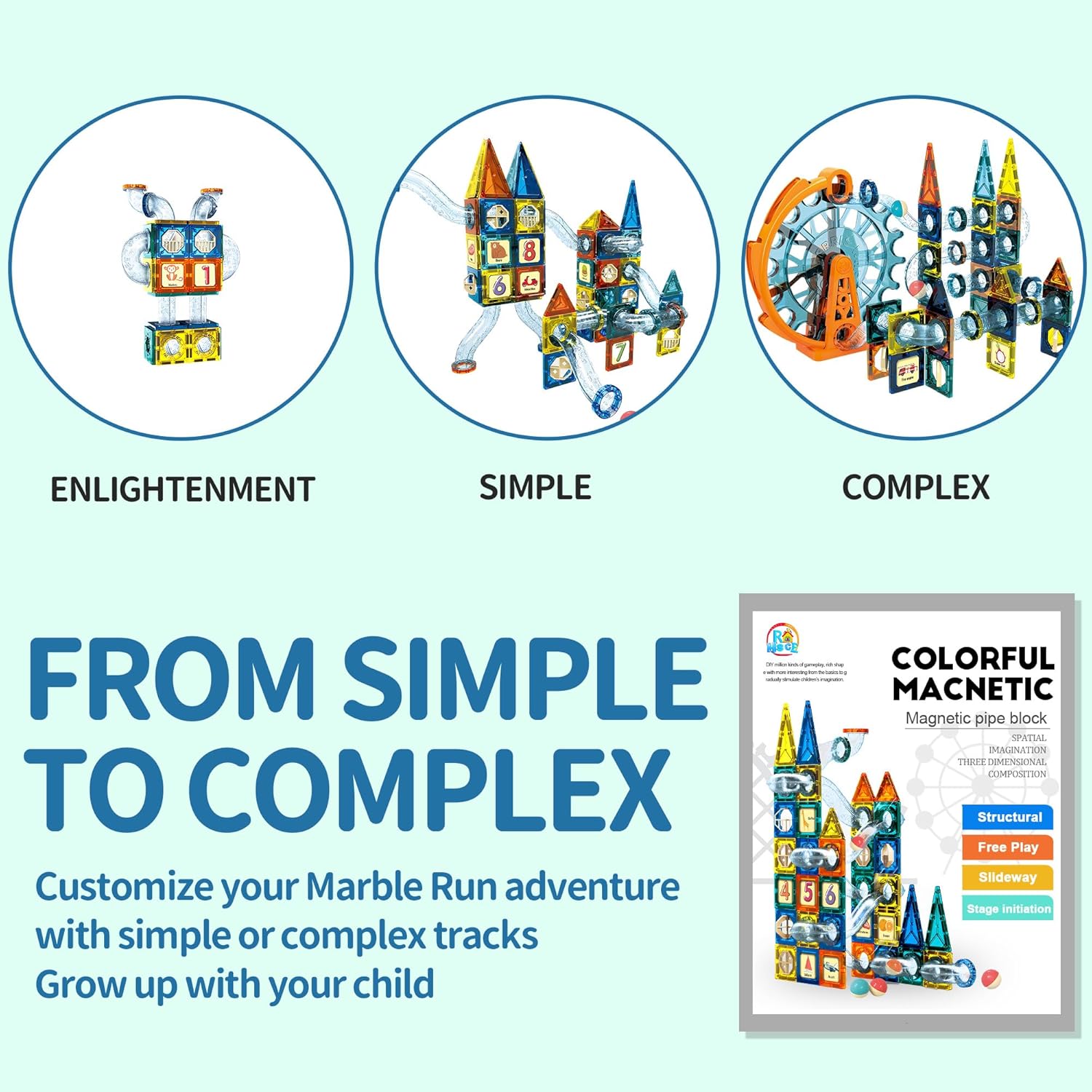 Motorized Marble Run Set, 107 Piece Magnetic Tile Building Toy with Ferris Wheel and Elevator, Music and Lights Marble Maze STEM Game for Kids Ages 4 to 12, Educational Gift