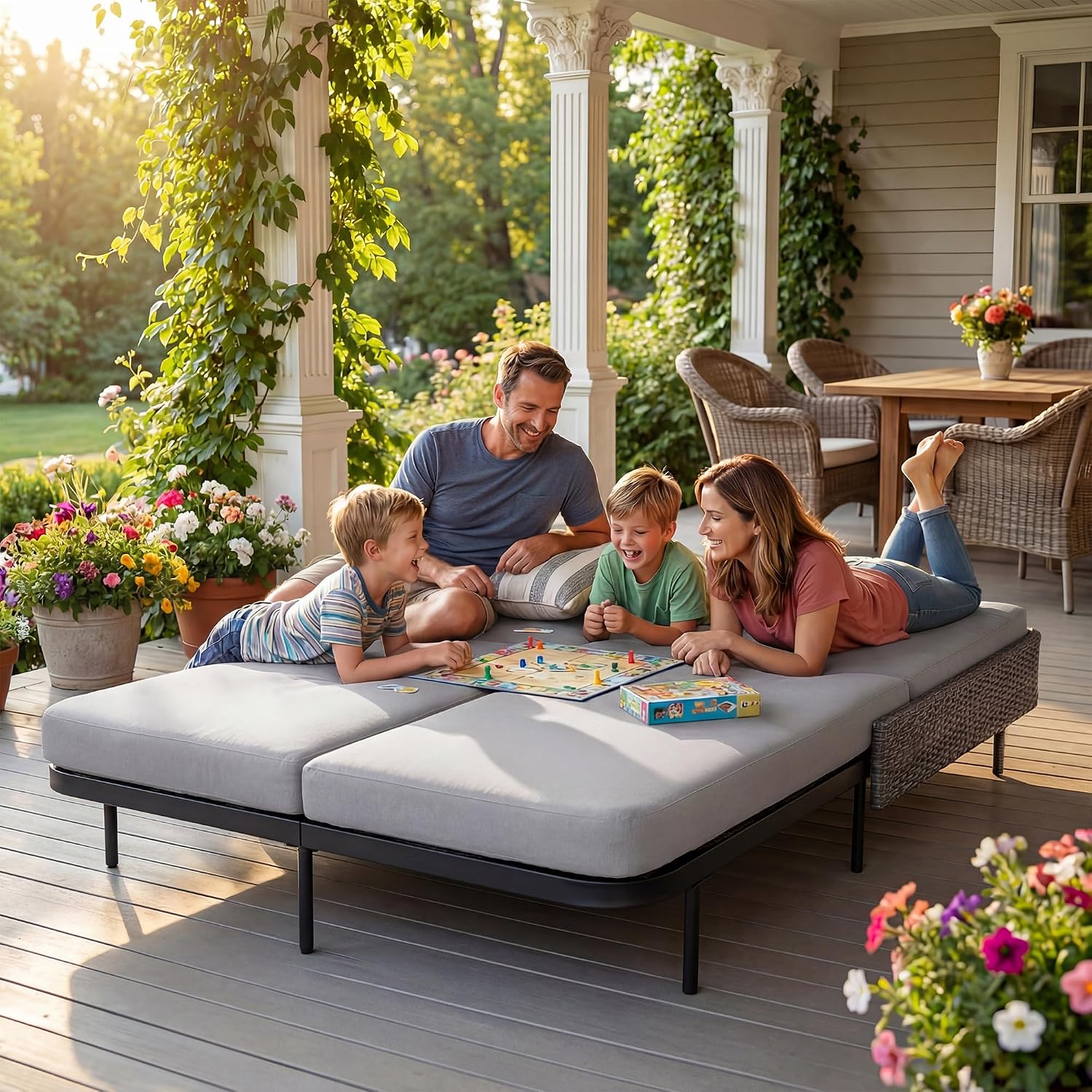 BULEXYARD 51.2" Double Chaise Lounge Outdoor, 2-Person PE Wicker Patio Daybed with Dual 5-Position Adjustable Backrest, Duty Outside Furniture with Thick Cushions for Porch Poolside Garden