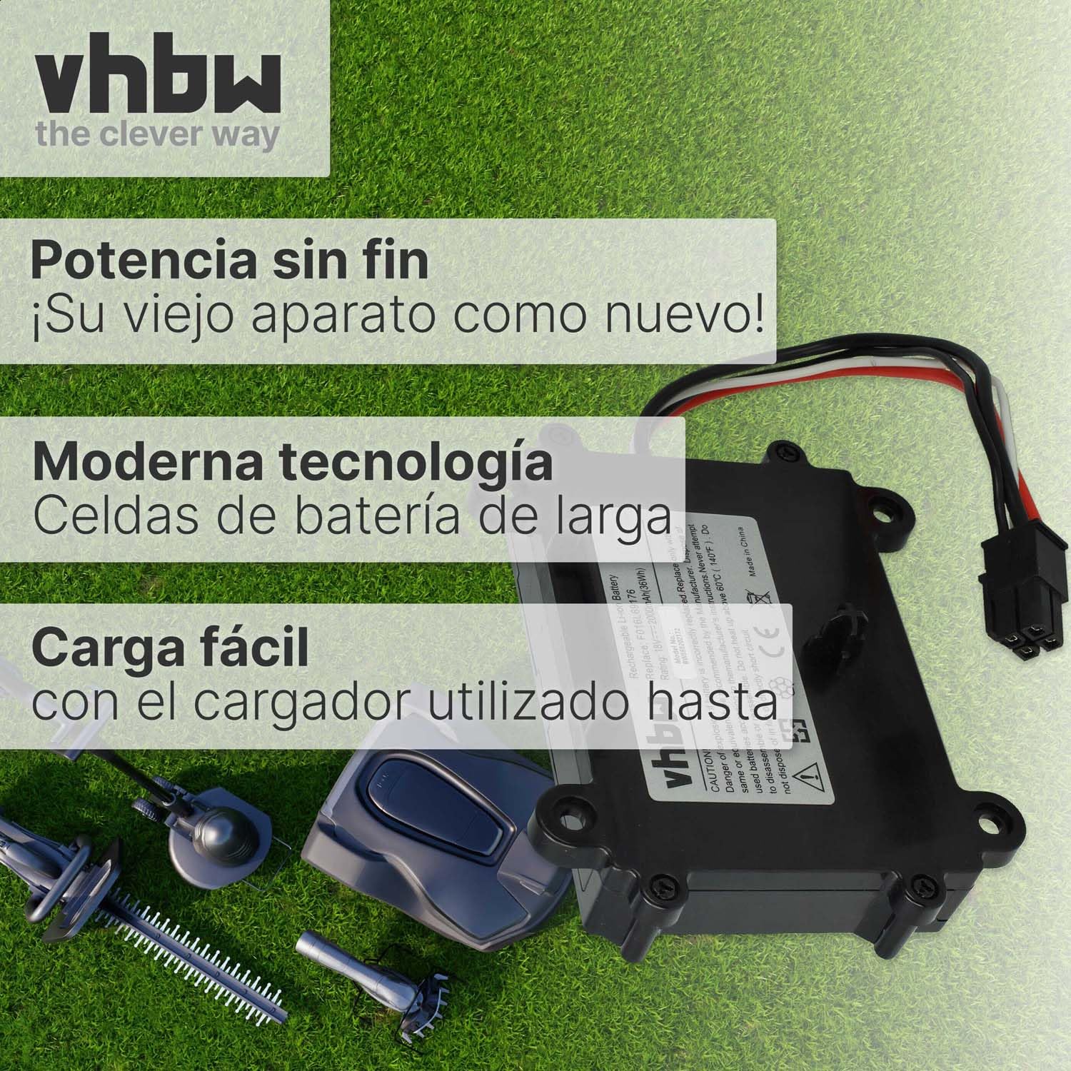 vhbw Batería Compatible con Bosch Indego S 500 cortacésped 2000mAh 18V Li