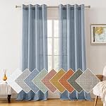 HOMEIDEAS Stone Blue Linen Textured Sheer Curtains, 84 Inches Long 2 Panels Semi Sheer Curtains Farmhouse Window Drapes for Bedroom Living Room, 2 Panels, W52 x L84