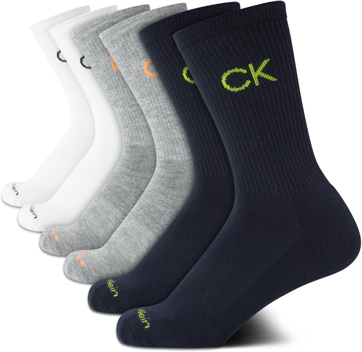 Calvin Klein Boys Crew Socks - 6 Pack Soft Stretch Performance Cushioned Comfort Mid Calf Athletic Socks for Boys