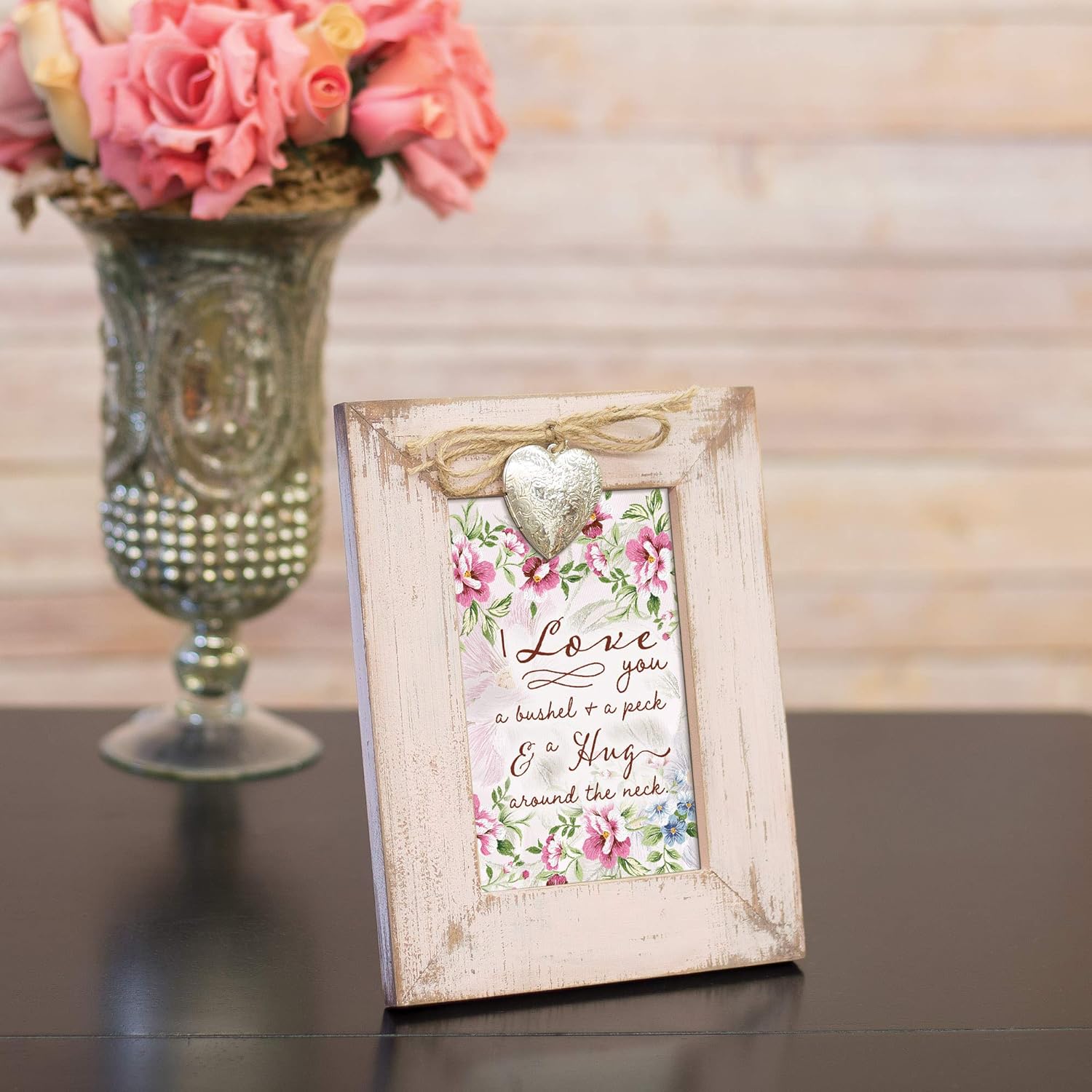 Cottage Garden Love You A Bushel A Peck A Hug Blush Pink Locket Easel Back Picture Frame