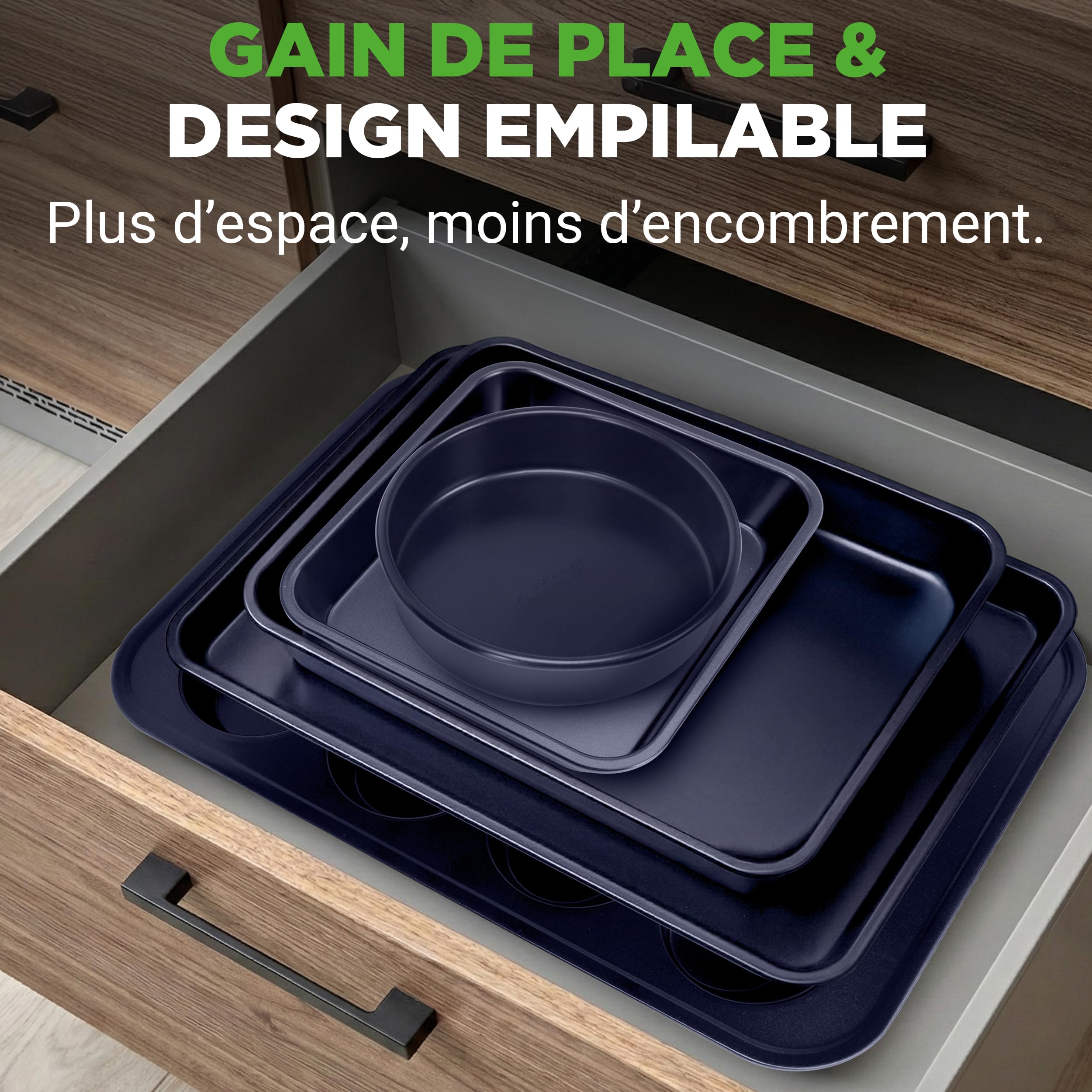 NutriChef set de moules à pâtisserie 6 pièces antiadhésifs – Plaques de cuisson en acier allié avec revêtement diamant, compatibles four jusqu’à 230 °C, couleur bleu diamant