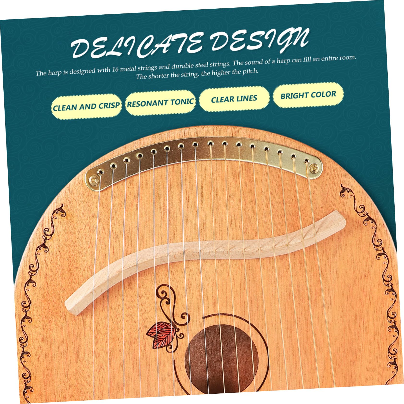 Zarte Lyra Harfe mit Glatter Oberfläche und für Harfe Musikliebhaber Anfänger Musikinstrument 16-saitige Tragbarem Design