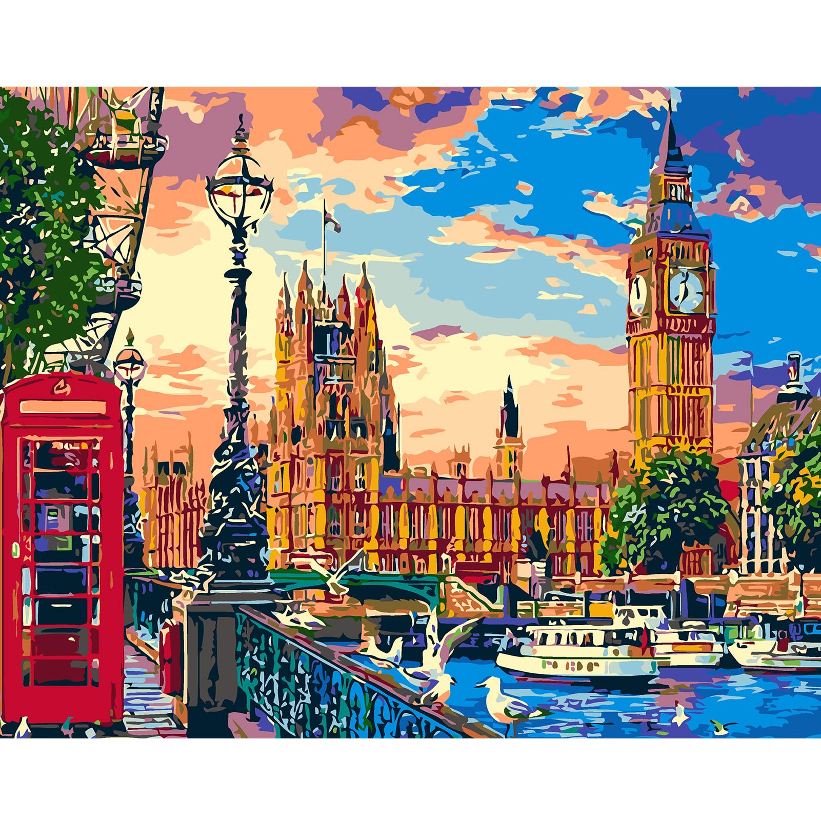 DAERLE Pintar por Numeros Paisaje de ciudad, DIY cuadros para pintar por numeros Kit Vista de la ciudad, Pintar por Numeros Adultos de Lienzo decoración para el hogar 40x30cm (Sin Marco)