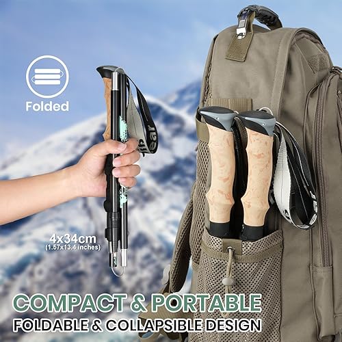 Miniatura 7 de aiGear Paquete de 2 bastones de senderismo plegables y ligeros, ajustables de aluminio 7075 con empuñaduras de espuma EVA antigolpes, sistema de