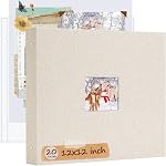 12x12 Inch Large 3 Ring DIY Scrapbook Photo Album, Linen Cover Scrapbook with 20 Sheets Plastic Sleeves 40 Pages Memory Book for Wedding Birthday Baby Family (Beige)
