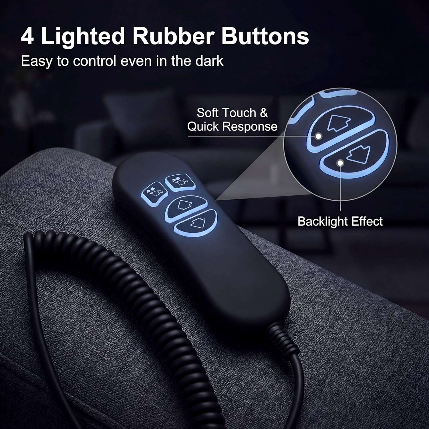 4 Lighted Buttons 5 Pin Remote Replacement with USB and Backlight for Lift Chairs Electric Sofa Power Recliners Replace DL-SK-109-2-002