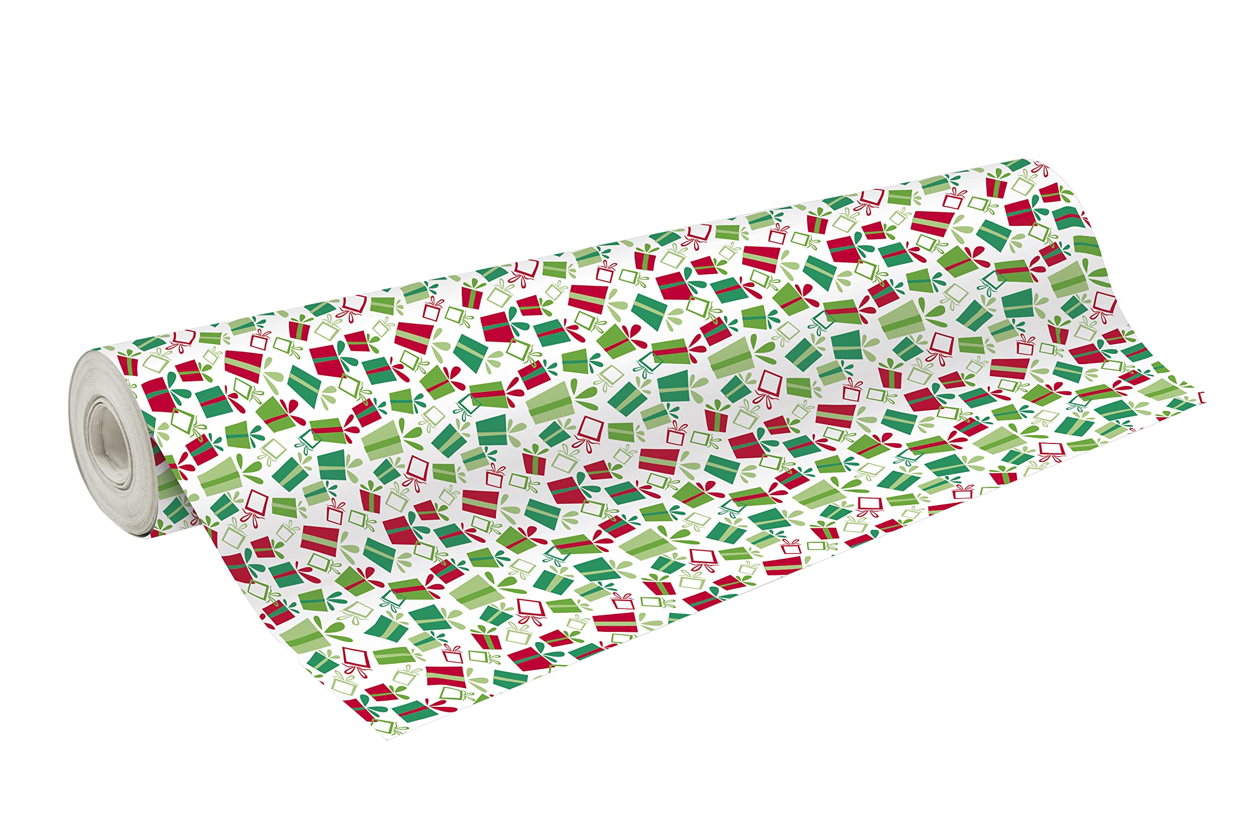 Clairefontaine 211943C - Une Bobine De Papier Cadeau - Alliance 60g - Dimensions : 50x0,​70m - Motif : Cadeaux Rouges, Verts, Fond Blanc - Emballage Cadeau, Spéciale Grande Longueur, Papier Cadeau
