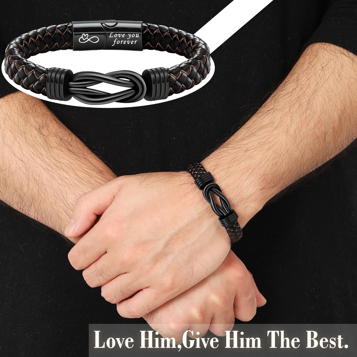 Btysun I Love You Gifts for Him Leather Bracelet for Men Knot Infinity Bracelets Valentines Day Gift for Husband Boyfriend Dad Son Grandson Anniversary Birthday Jewelry Graduation Gifts for Him 2024 - Image 4