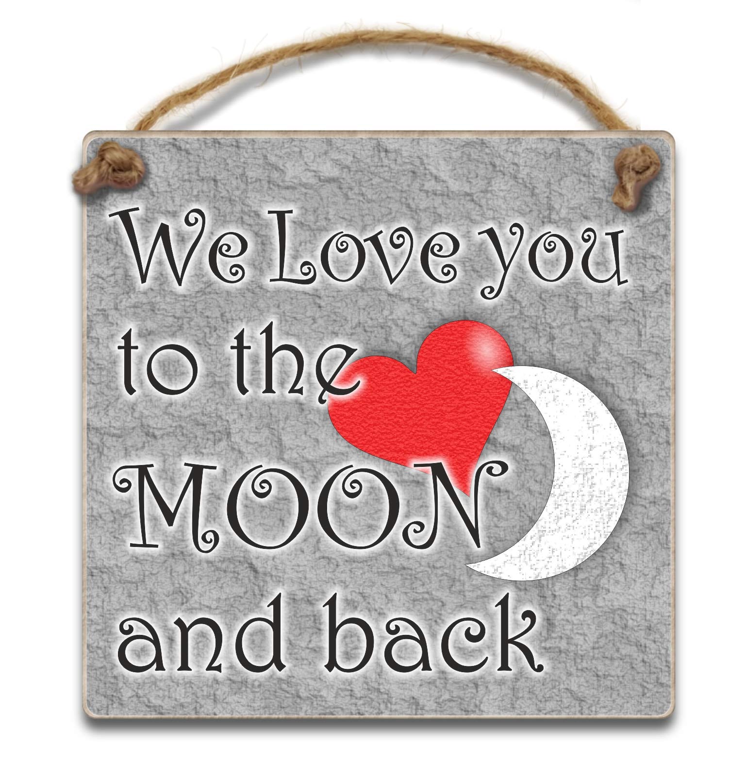 HmHome Hanging Wooden Plaque We Love You To The Moon and Back Present for Girlfriend, Wife, Boyfriend, Husband, Romantic Gift