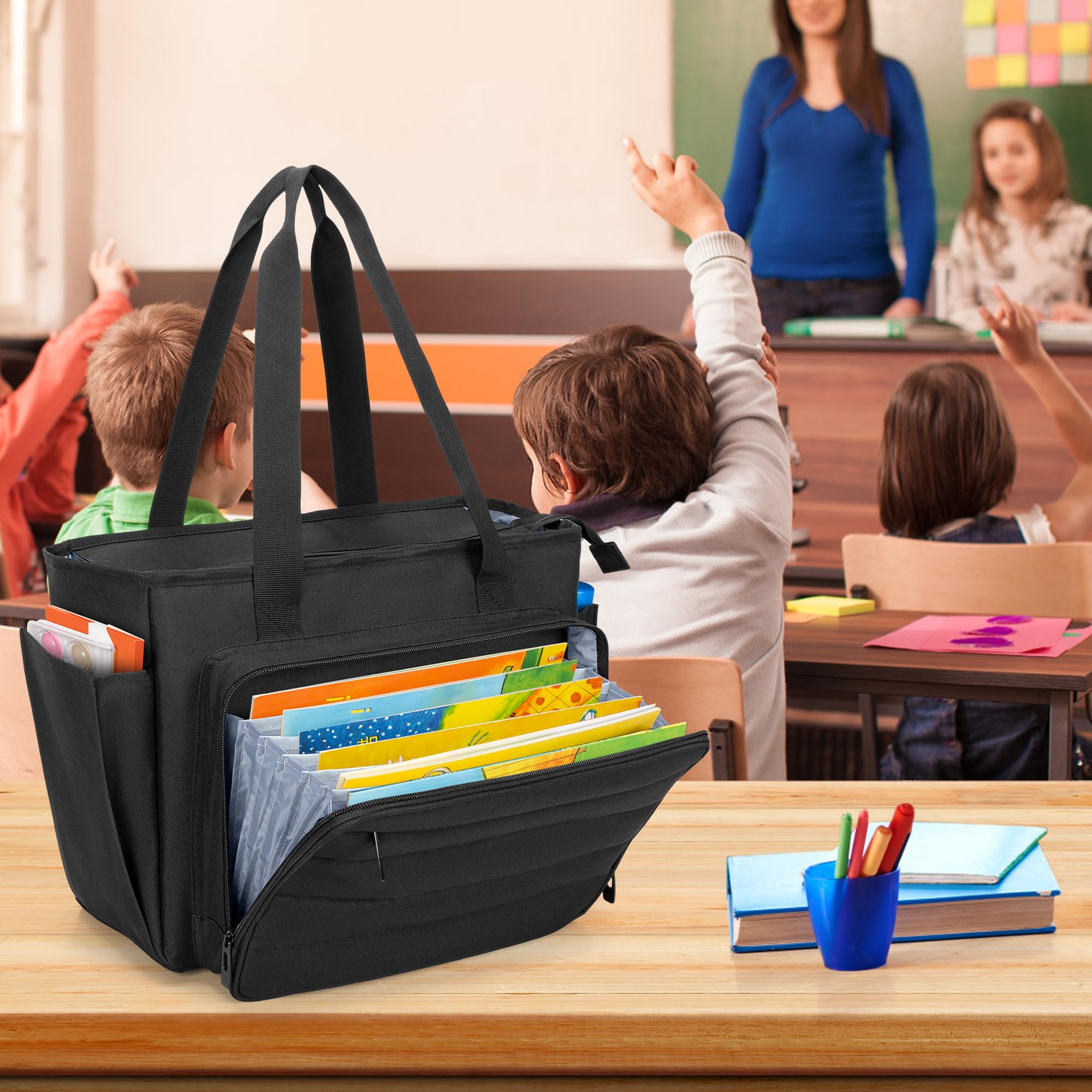 CURMIO Borsa Insegnante Donna con Scomparto Organizzatore di File, Nero | Custodia per PC Portatili, Tasche Interne Multiple, per Insegnanti/ Infermiere/ Università/ Affari, Solo Borsa