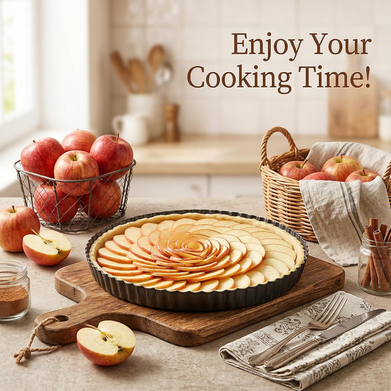 11 Inch Tart Pan with Removable Bottom, Non-Stick Pie Pan for Baking, Carbon Steel Quiche Baking Dish for Mousse Cakes, Fruit Desserts (Set of 4)