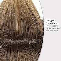 Vista 7 de HAIRCUBE Postizos de pelo para mujeres, piezas de pelo de la parte superior 100% cabello humano Remy con flequillo, base de seda de 150%