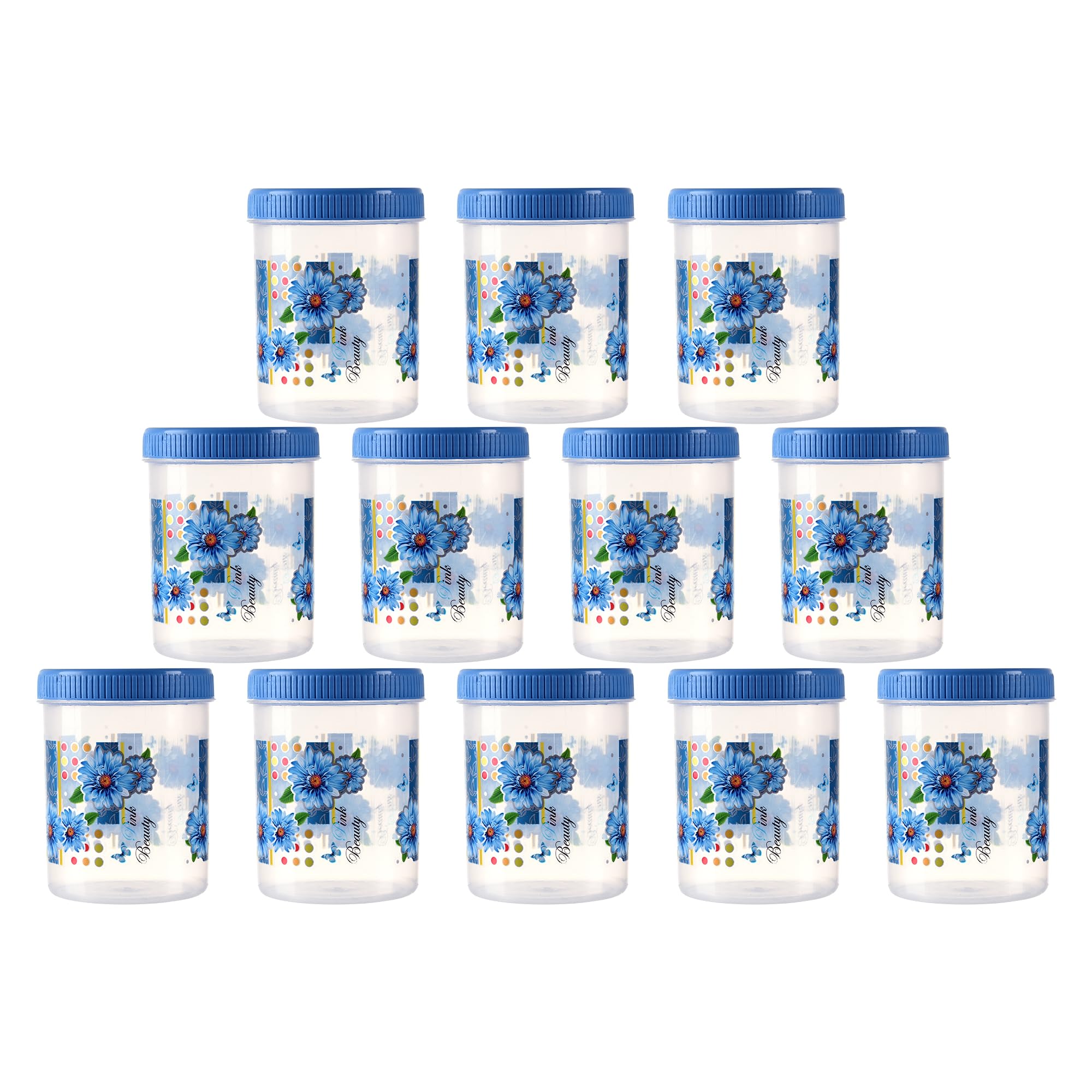 Kuber Industries (Set of 12) Storage Containers | 500 ML Plastic Kitchen Jar with Spoon | Masala Box for Kitchen | Spice Boxes | Kitchen Container for Rice, Cereals, Snacks, Dry Fruits | Blue