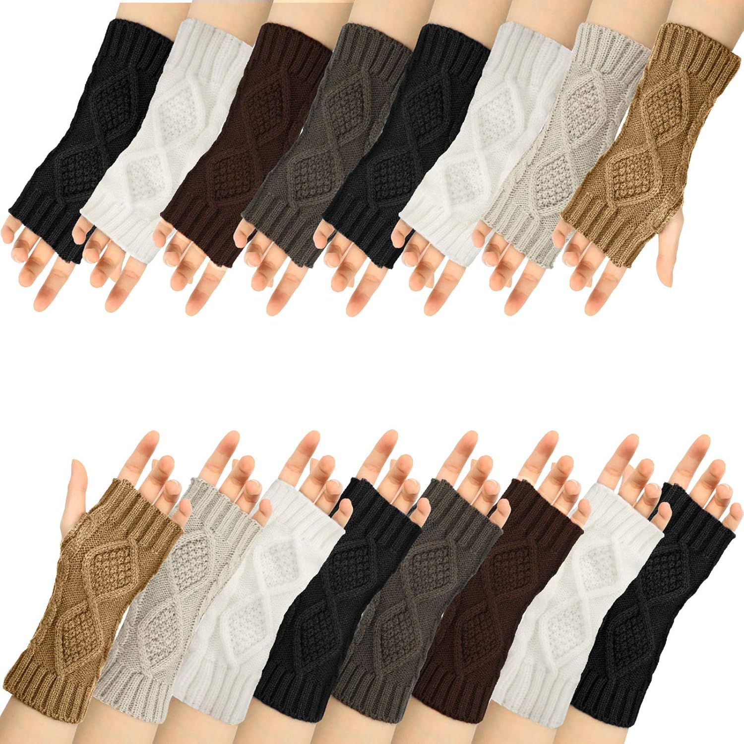 SATINIOR 8 Pairs Women's Fingerless Thumb Hole Gloves - Knit Winter Arm Warmers Mittens Multi-Color