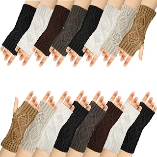 SATINIOR 8 Pairs Women's Fingerless Thumb Hole Gloves - Knit Winter Arm Warmers Mittens Multi-Color