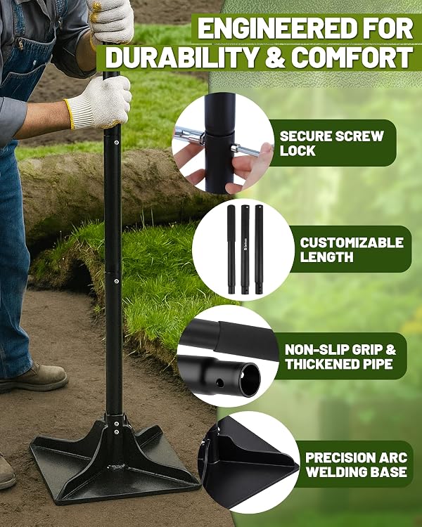 GARDMATE Steel Tamper Tool, 10''x10'' Heavy Duty Hand Tamper for Soil Compaction, 48" Adjustable Handle with Non-Slip Grip, Ground Dirt Tamper for Landscaping, Patio, Asphalt Repair with Gloves by gardmate - Image 3