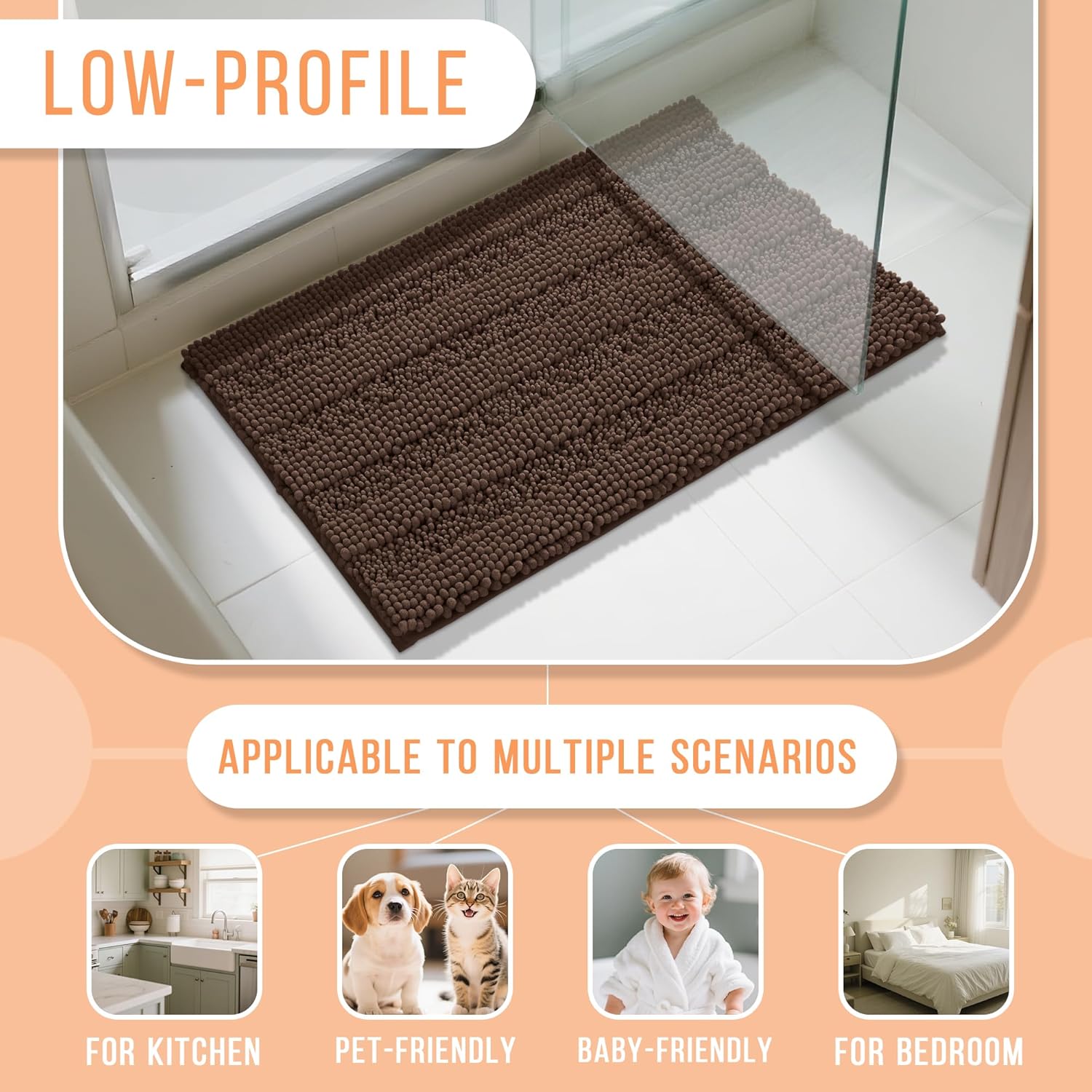 Yimobra Bathroom Rug Mat, Non Slip and Super Absorbent Bath Mat, Machine Washable Quick Dry, Ultra Plush Chenille Shower Rugs for Bathroom Floor Sink Tub and Shower Outside, Brown, 24 x 17 - Image 6