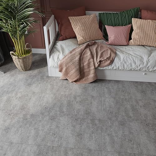 Miniatura 9 de VaryStyle Paquete de 20 azulejos de vinilo impermeables para despegar y pegar, de 12 x 12 pulgadas, hormigón gris clásico, autoadhesivos,