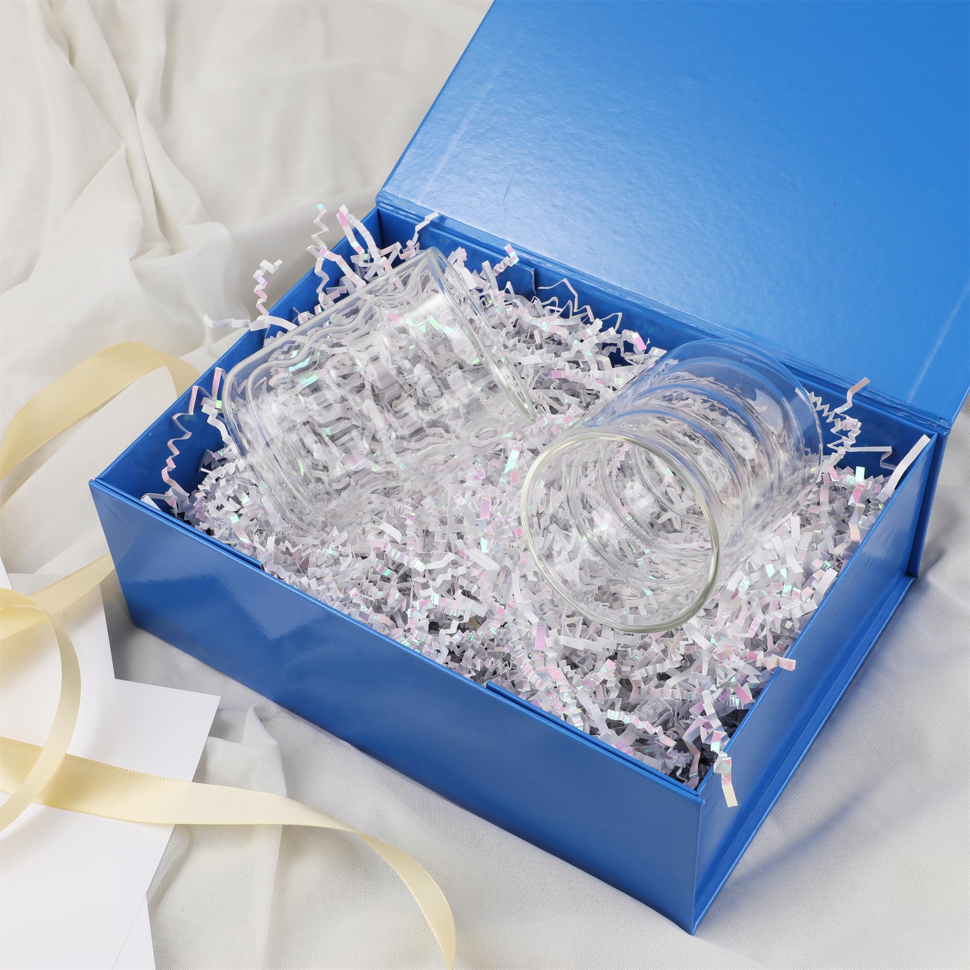 MUMUPACK Niebieskie pudełko upominkowe, 13 x 11 x 5,3 duże pudełka prezentowe z pokrywkami na prezenty zawiera wstążkę i papier do samodzielnego drukowania, pudełko na oświadczyny druhny, magnetyczne