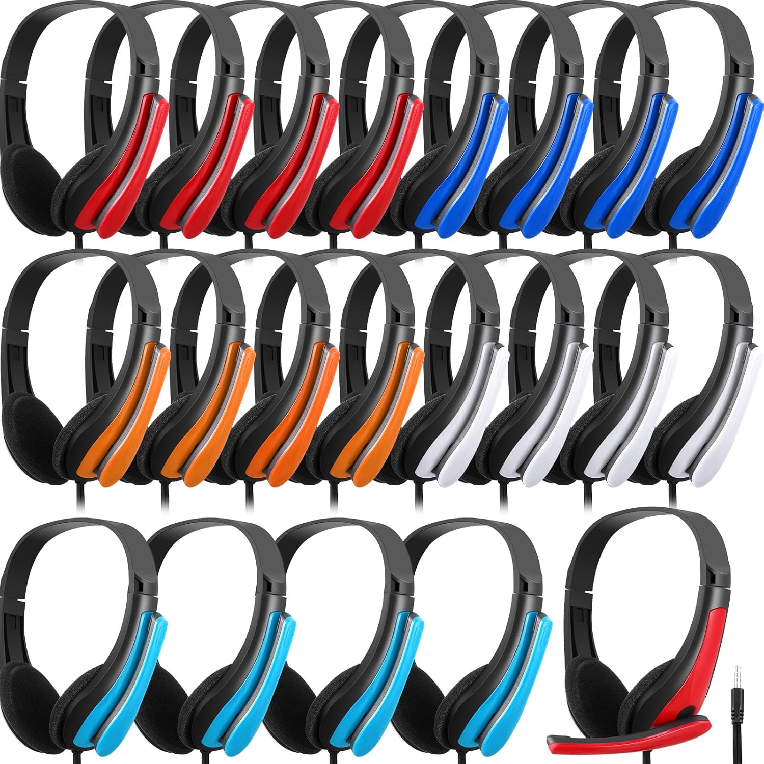 Yunsailing 20 Pack Classroom Headphones with Microphone – 3.5mm Jack Plug Students On-Ear Wired Headsets Earphones Bulk for School Office Computer, Laptop & Phone(Bright Color)