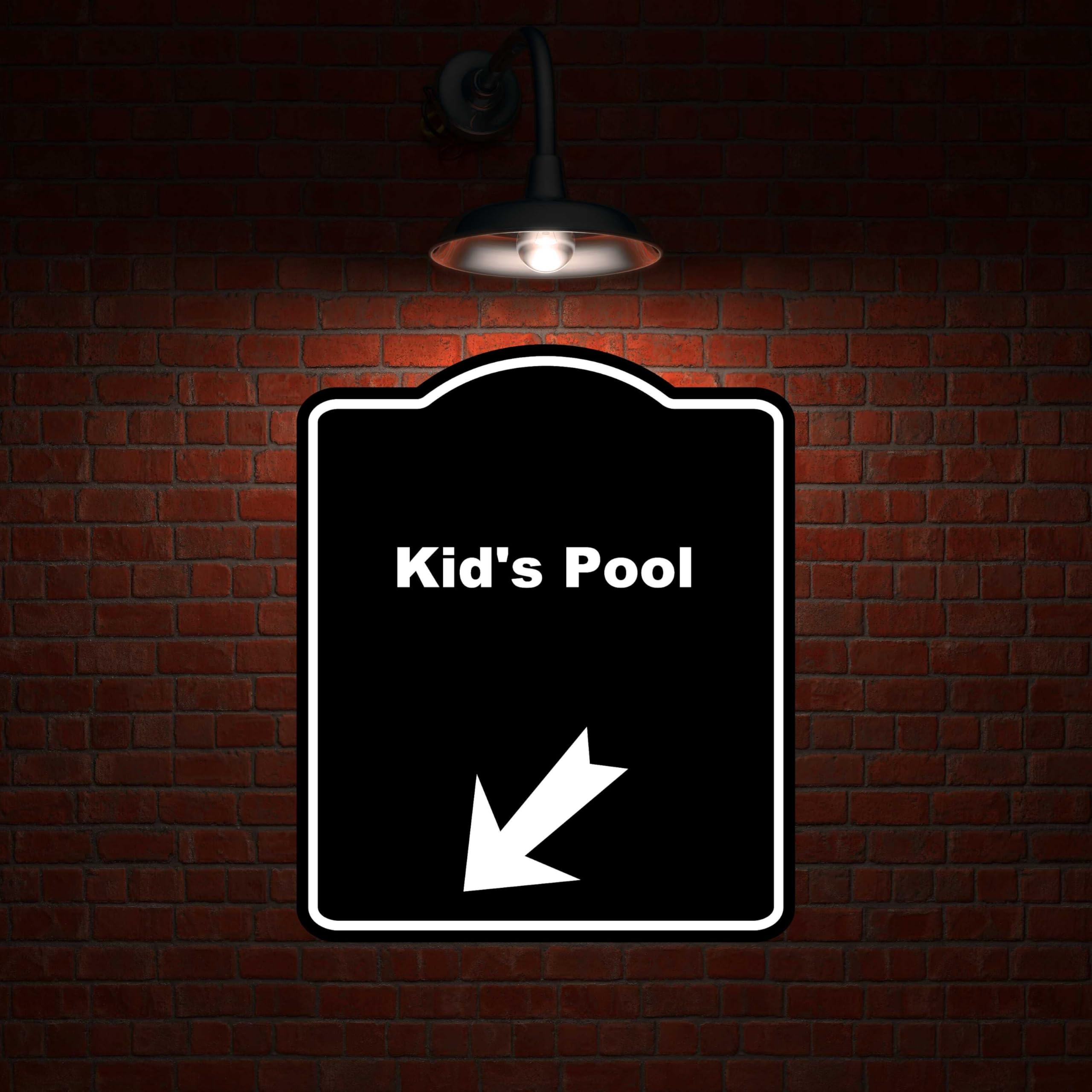 Kid's Pool Black Sign Arrow Down Left Aluminum Composite Sign 15 x 18 inches