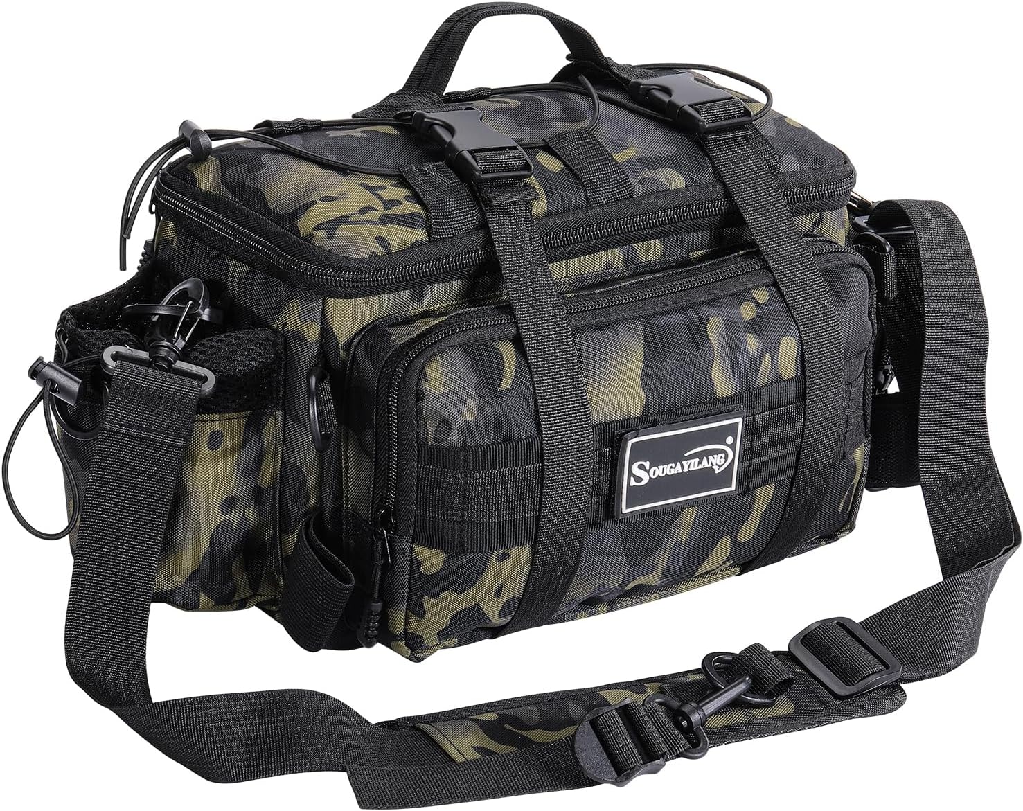 Sougayilang Fishing Tackle Bag - Waterproof 600D Storage for 3x 3600 & 1x 3500 Tackle Boxes, Padded Strap, Green - Saltwater Freshwater Gear