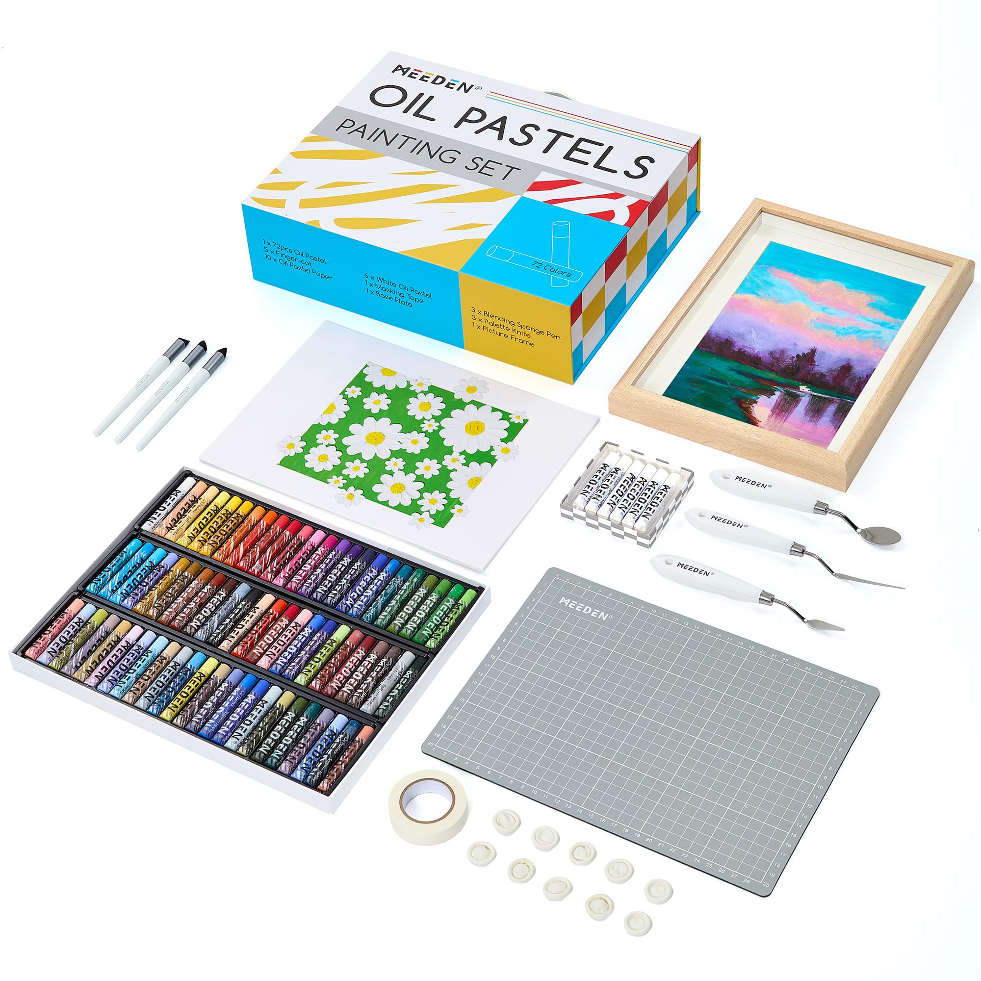 MEEDEN Soft Oil Pastels Set: 102Pcs Oil Pastel Kit with 72 Colors & 6 White Pastel - All in One Oil Crayons with Paper, Palette Knife, Masking Tape -
