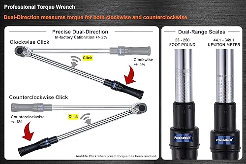 Miniatura 2 de Llave dinamométrica profesional de clic de doble dirección de 12" 25-250 ft-lb (44.1-349.1 Nm)