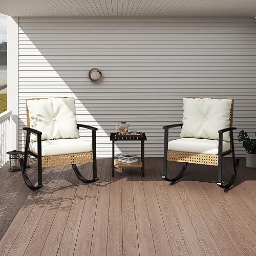LEX CRAFT 3 Piece Outdoor Rocking Chairs, Outdoor Patio Furniture