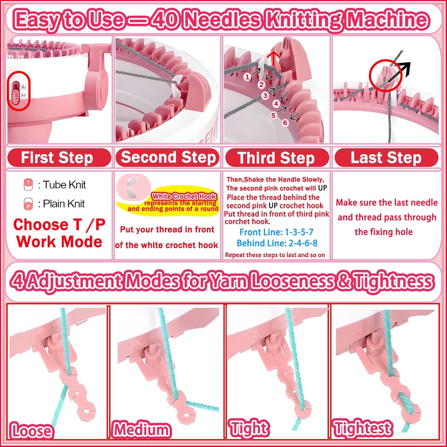 Sentro Knitting Machine, Sentro 40 Needles Knitting Machine Automatic Circular Weaving Spinning Knitting Loom Machine Kit for Adults and Beginners for Scarf, Hats, Sweater, Kintting Toys