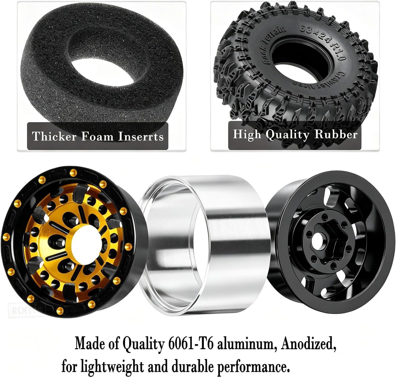 RC Aluminum 1.0 Inch Wheel Rim Tires for 1/18 1/24 Trx4m SCX24 RC Crawler Car,4pcs 1.0 Wheel Rim Soft Rubber Tires,Gold