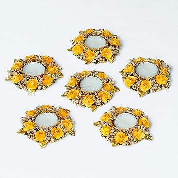 Sanvatsar Home Decorative Diya Set |Corporate Gift,Plastic Table Diya, Diwali Gift Diya,Deepak, Candles, New Year Gift, Christmas Gifts, Home Decoration Light Diya Set of 6 (Yellow Color)