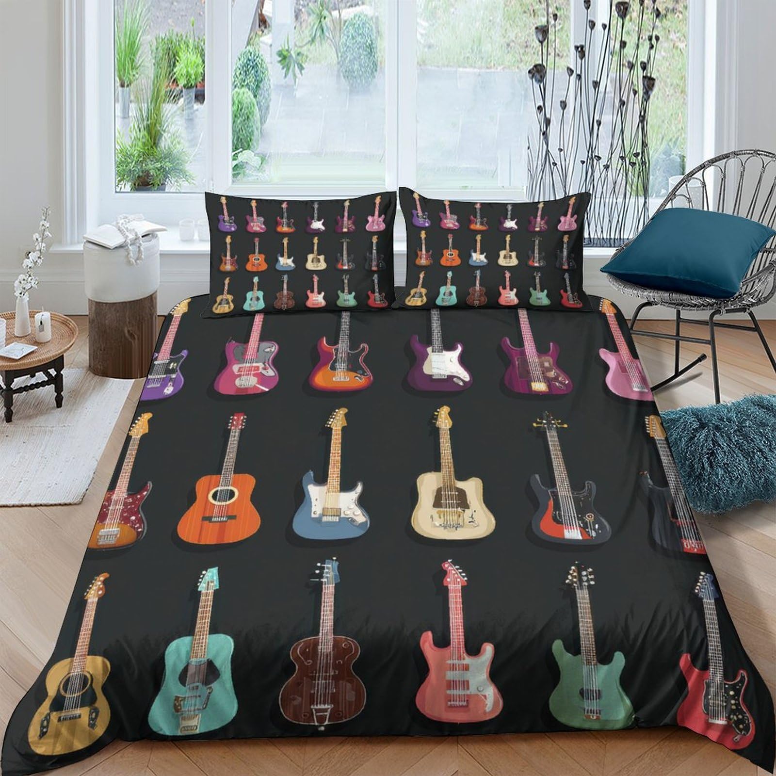 Ctjqhvkz Style-5 3D Printed Colorful Guitar Fitted Sheet Microfiber Soft Breathable Musical Instrument Bed Cover For Bedroom Guest Room Decor Single（135X200cm）