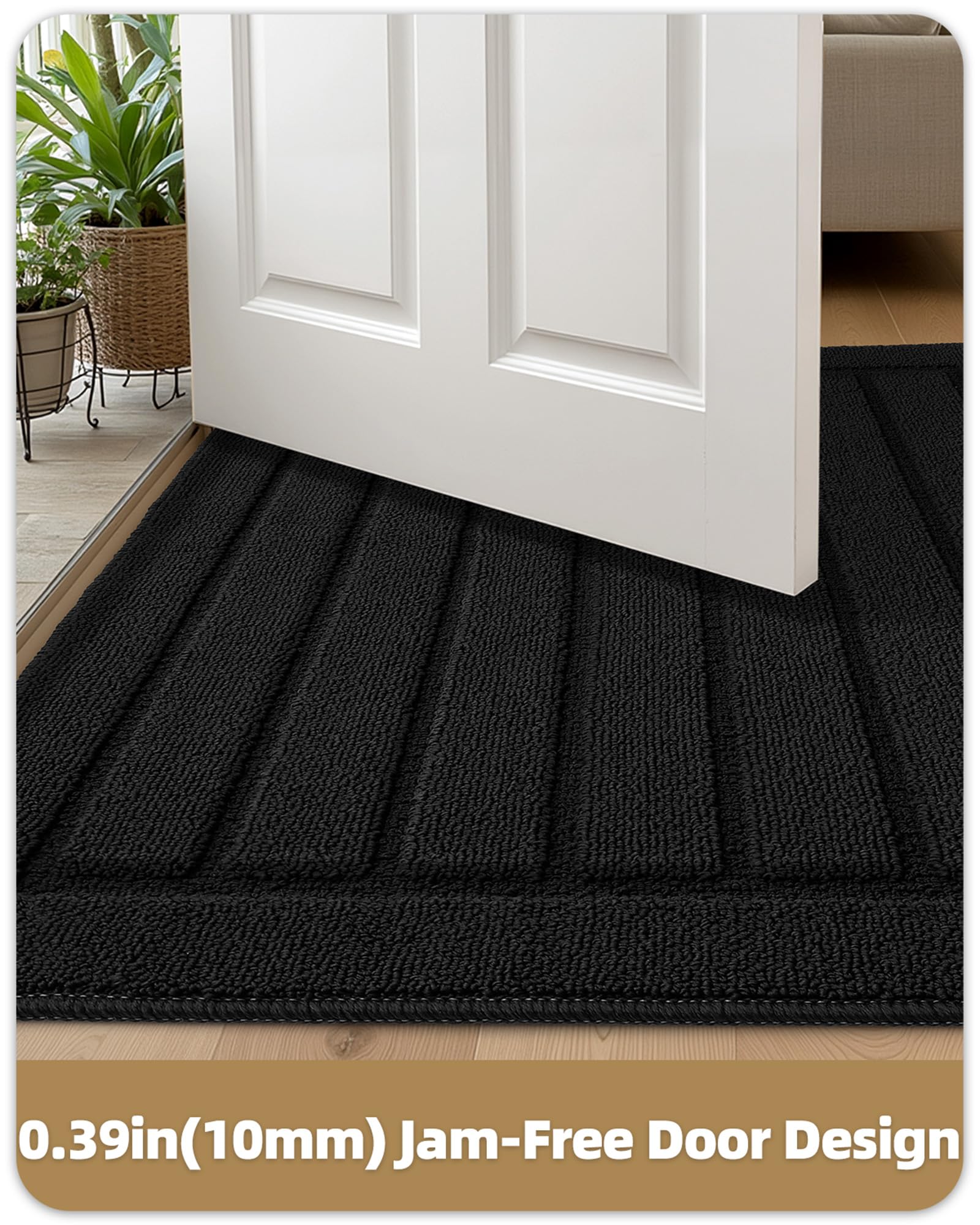 COLOR&GEOMETRY Zerbino Ingresso Interno 50x120cm, Tappeto Ingresso Interno Assorbente, Tappeto Entrata Interno Antiscivolo, Zerbino Ingresso Casa Lavabile Per Interni, Nero (Arrotolato SENZA Pieghe)