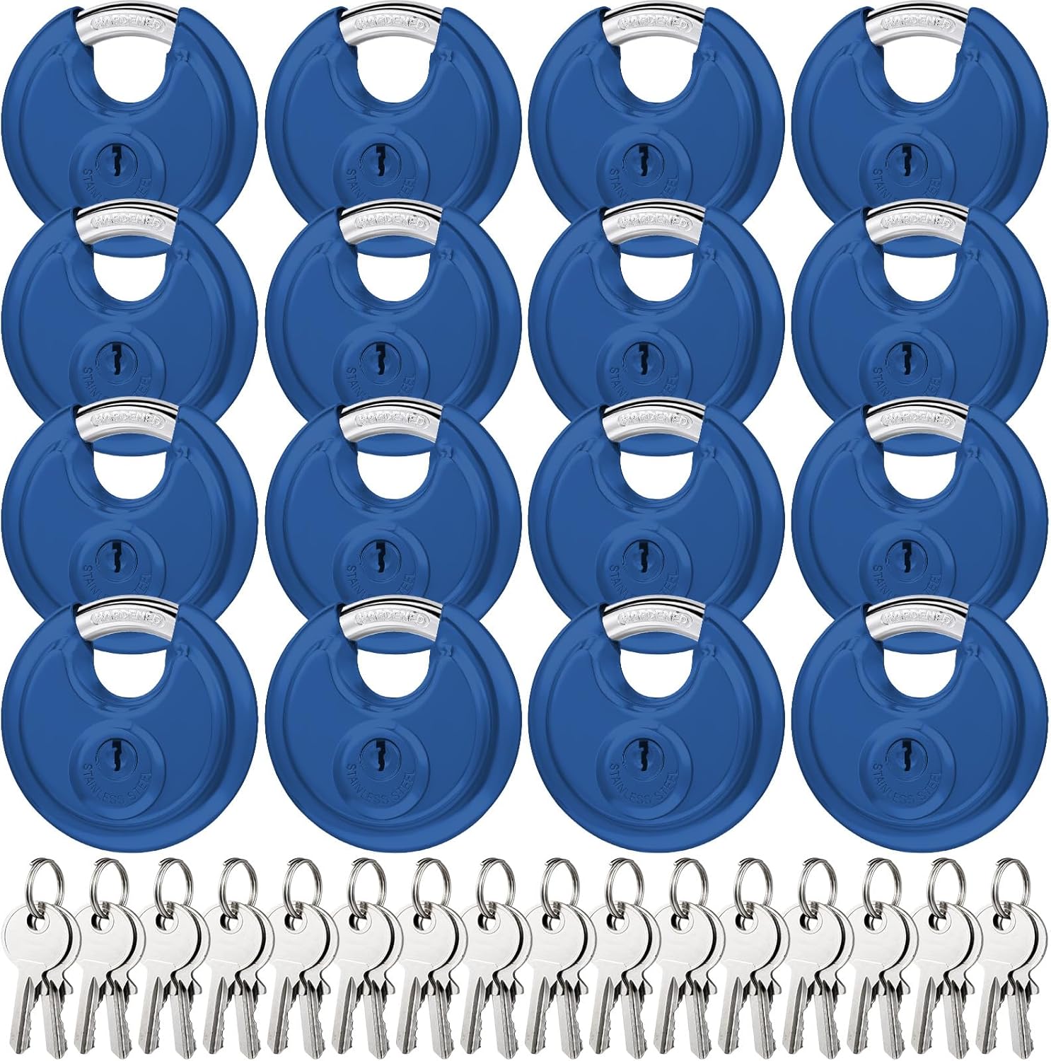 Chumia 16 Pack Padlocks Keyed Alike, Stainless Steel 2-3/4 Wide, 3/8 Shackle Disc Locks for Outdoor, Storage Units, Garages, Gym Lockers(Blue)
