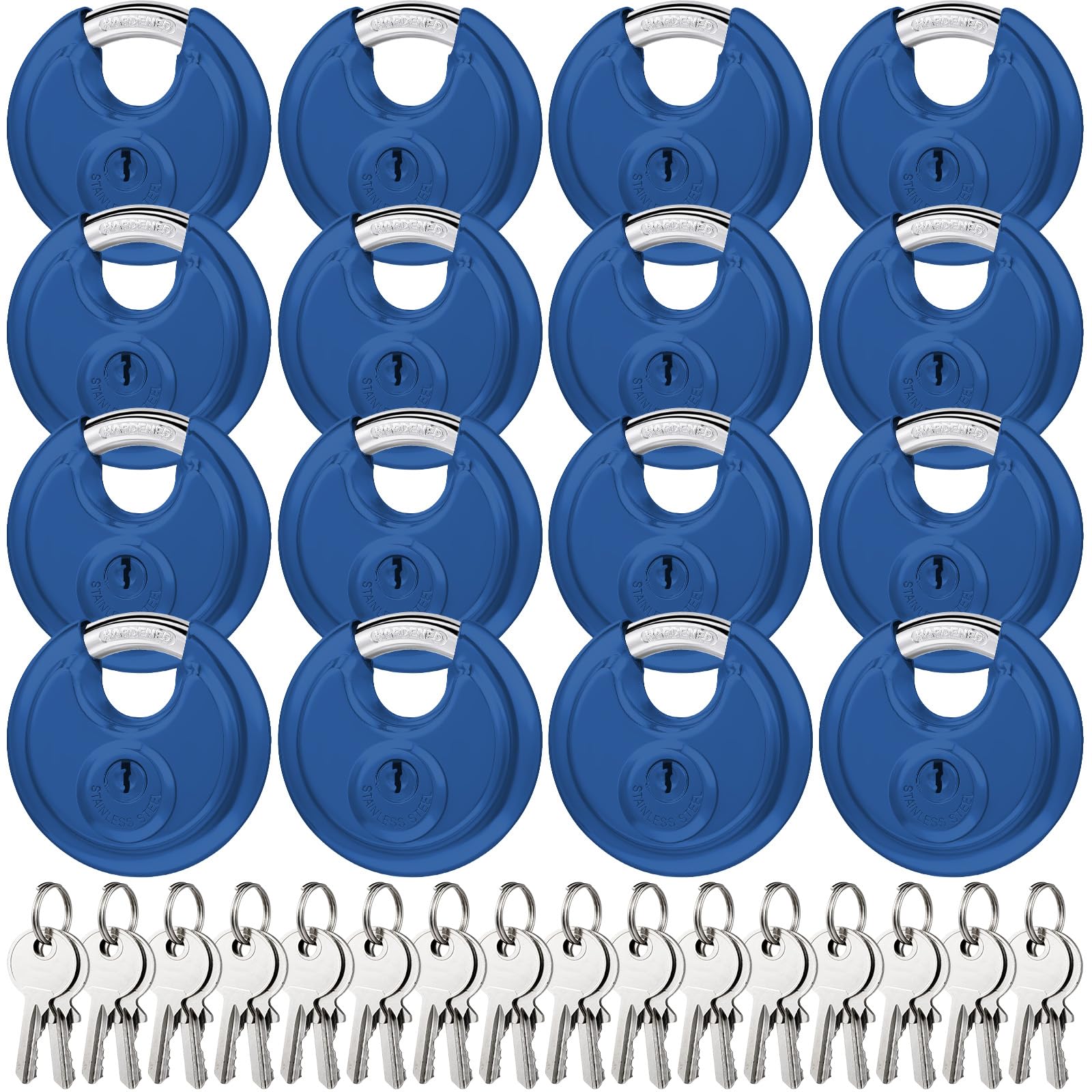 Chumia 16 Pack Padlocks Keyed Alike, Stainless Steel 2-3/4 Wide, 3/8 Shackle Disc Locks for Outdoor, Storage Units, Garages, Gym Lockers(Blue)