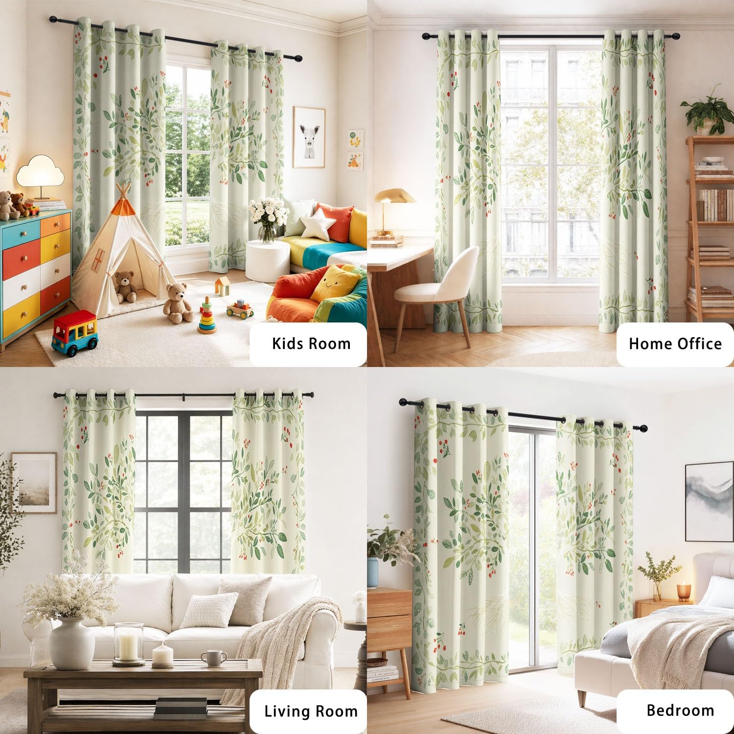 Generisch Lebensbaum Rankenblätter Vorhänge mit Ösen Gardinen Blackout Curtain Landhaus Rustikal Thermo Vorhang Weich Schlafzimmer Wohnzimmer Verdunklungsvorhänge 2er Set B 110 x H 215 cm